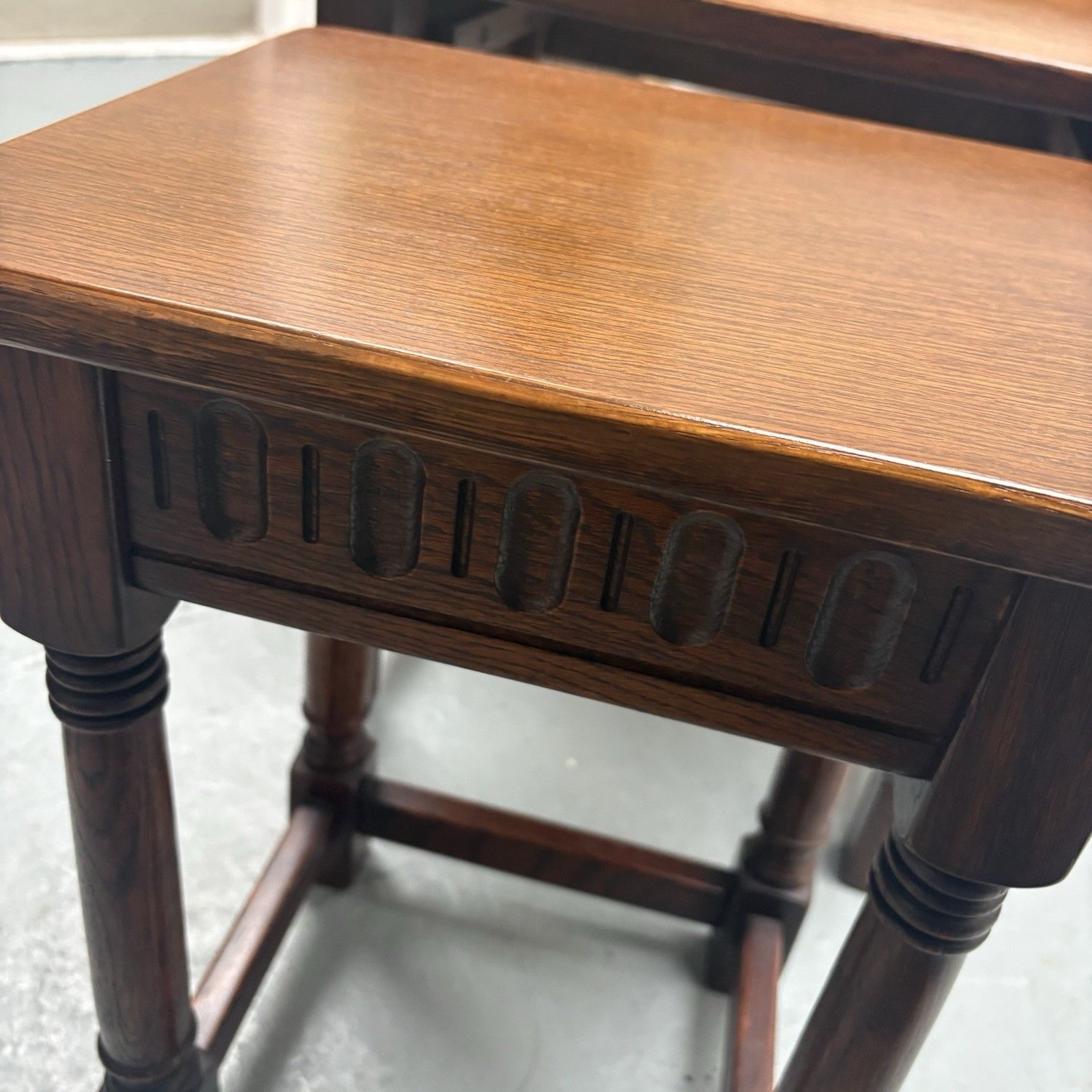 Vintage Priory Solid Oak Nest Of Three Tables Old Charm Style photo furniture