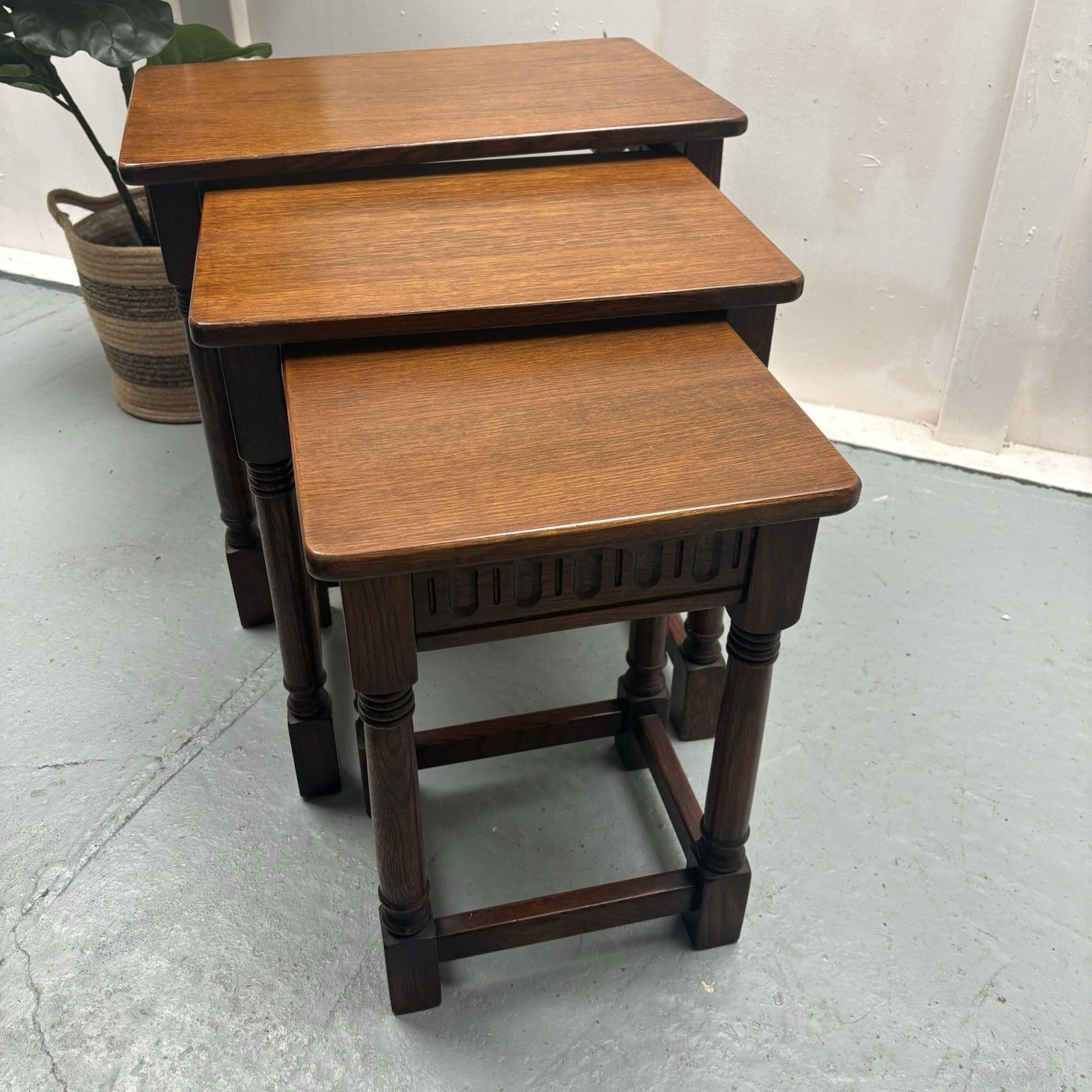 Vintage Priory Solid Oak Nest Of Three Tables Old Charm Style photo vintage
