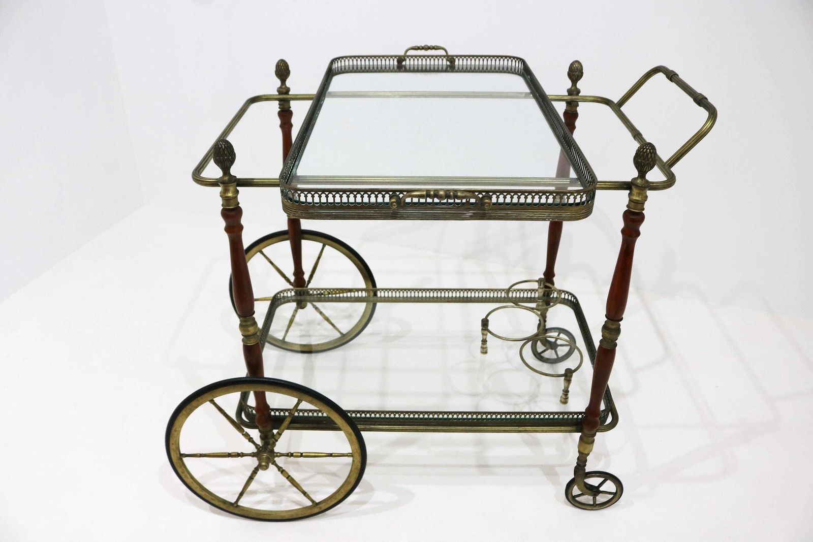 Furniture Neoclassical Brass Bar Cart By Maison Baguès, 1940s photo