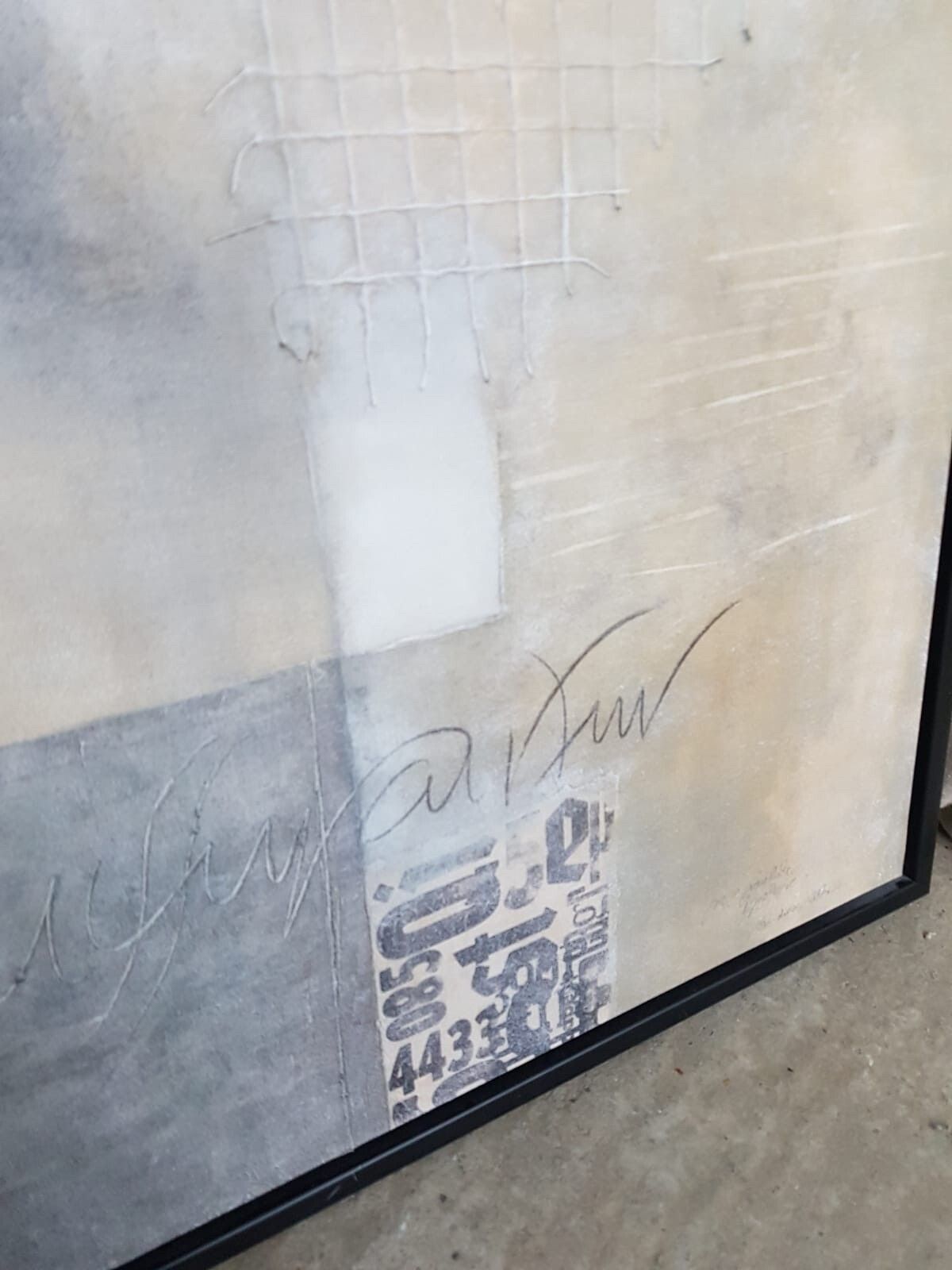 Vtg Late Mid Century Abstract Wall Hanging Signed Print Picture Retro R335 photo vinterior
