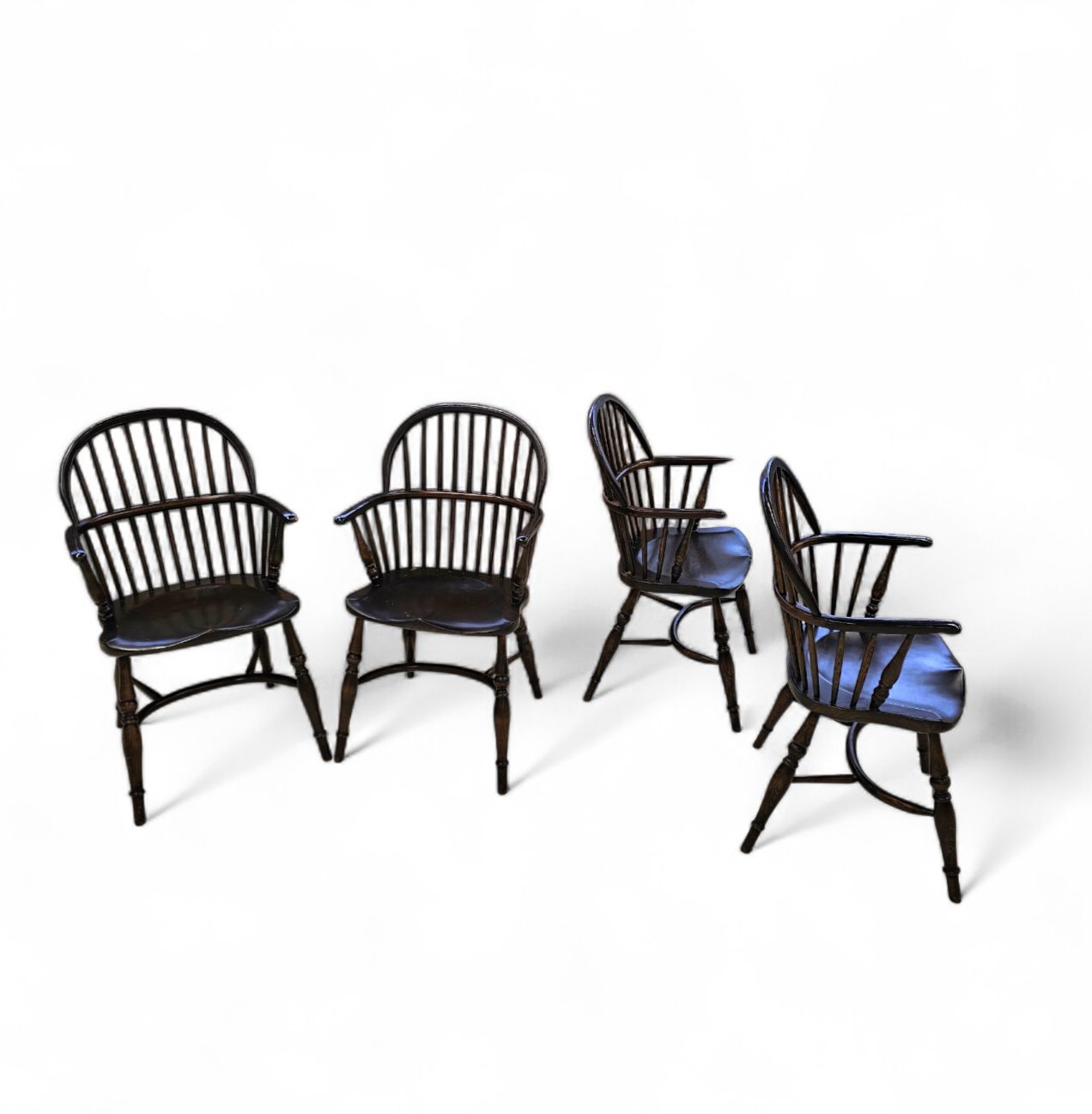 4 X Classic Georgian Bow And Stick Back Windsor Chair / Crinoline Stretcher Chairs