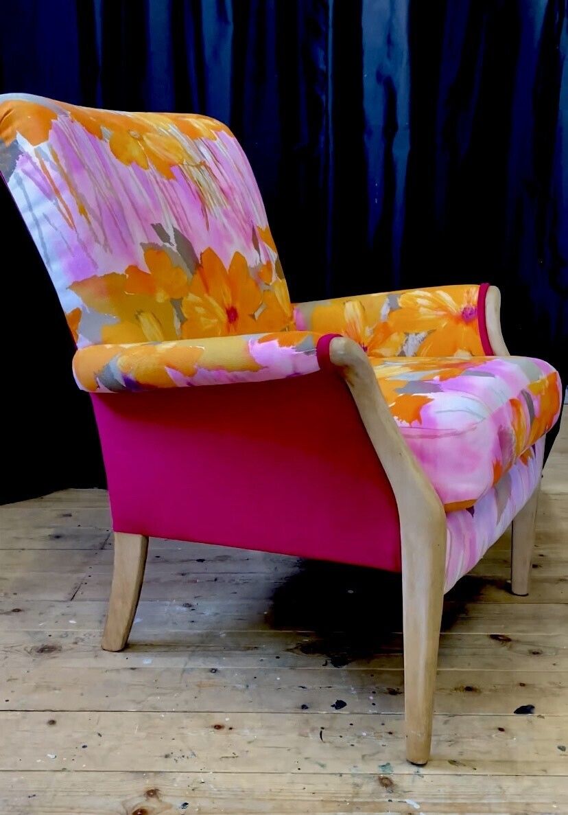Floral Parker Knoll Chair With Natural Finish Legs photo furniture