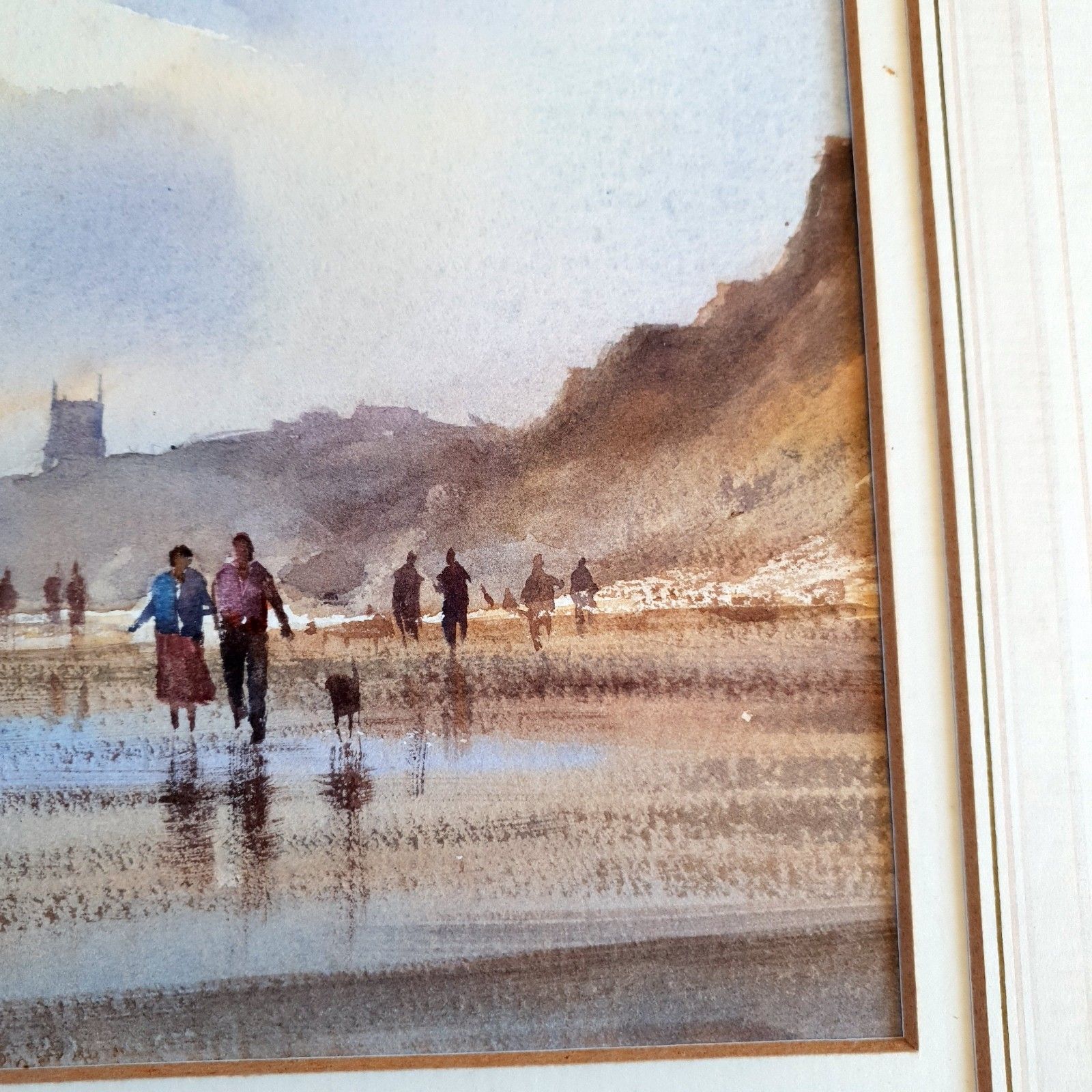 Andrew King Signed Watercolour 'Figures On The Beach' Framed H40xl46cm Framed photo vintage