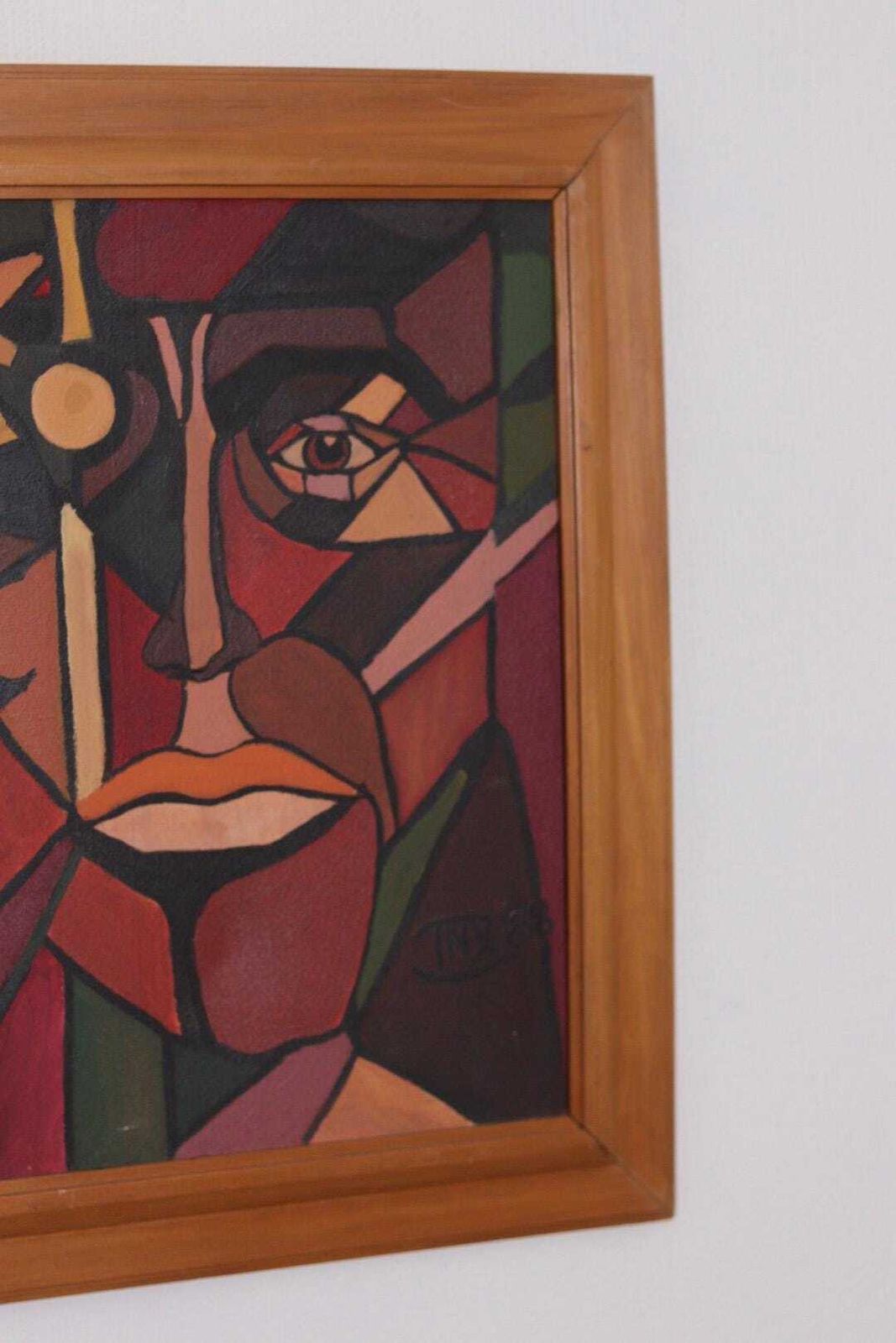 Original Scandinavian Oil On Canvas – “Face”  – Tnx 88 Vintage & Framed  56 × 46 Cm (22" × 18.1") photo vintage