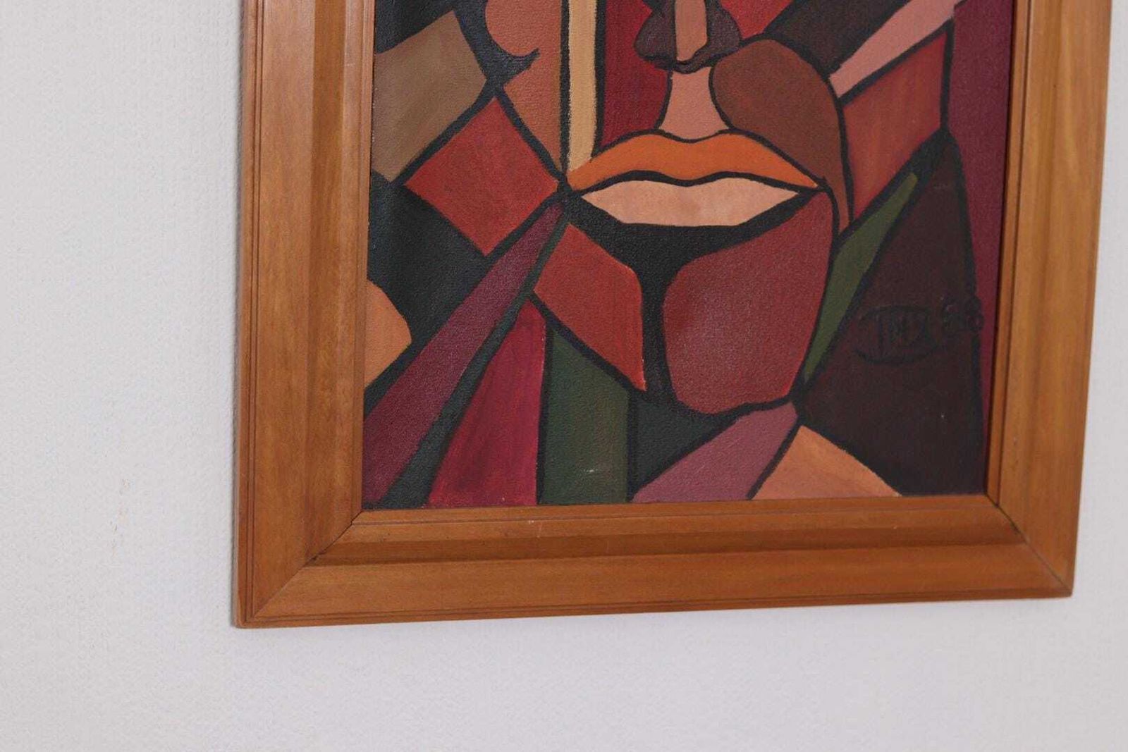 photo vinterior Original Scandinavian Oil On Canvas – “Face”  – Tnx 88 Vintage & Framed  56 × 46 Cm (22" × 18.1")