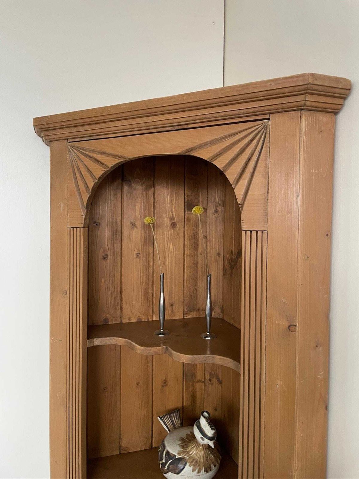 Vintage Wooden Arts Crafts Style Pine Corner Cabinet Unit Shelving photo for sale