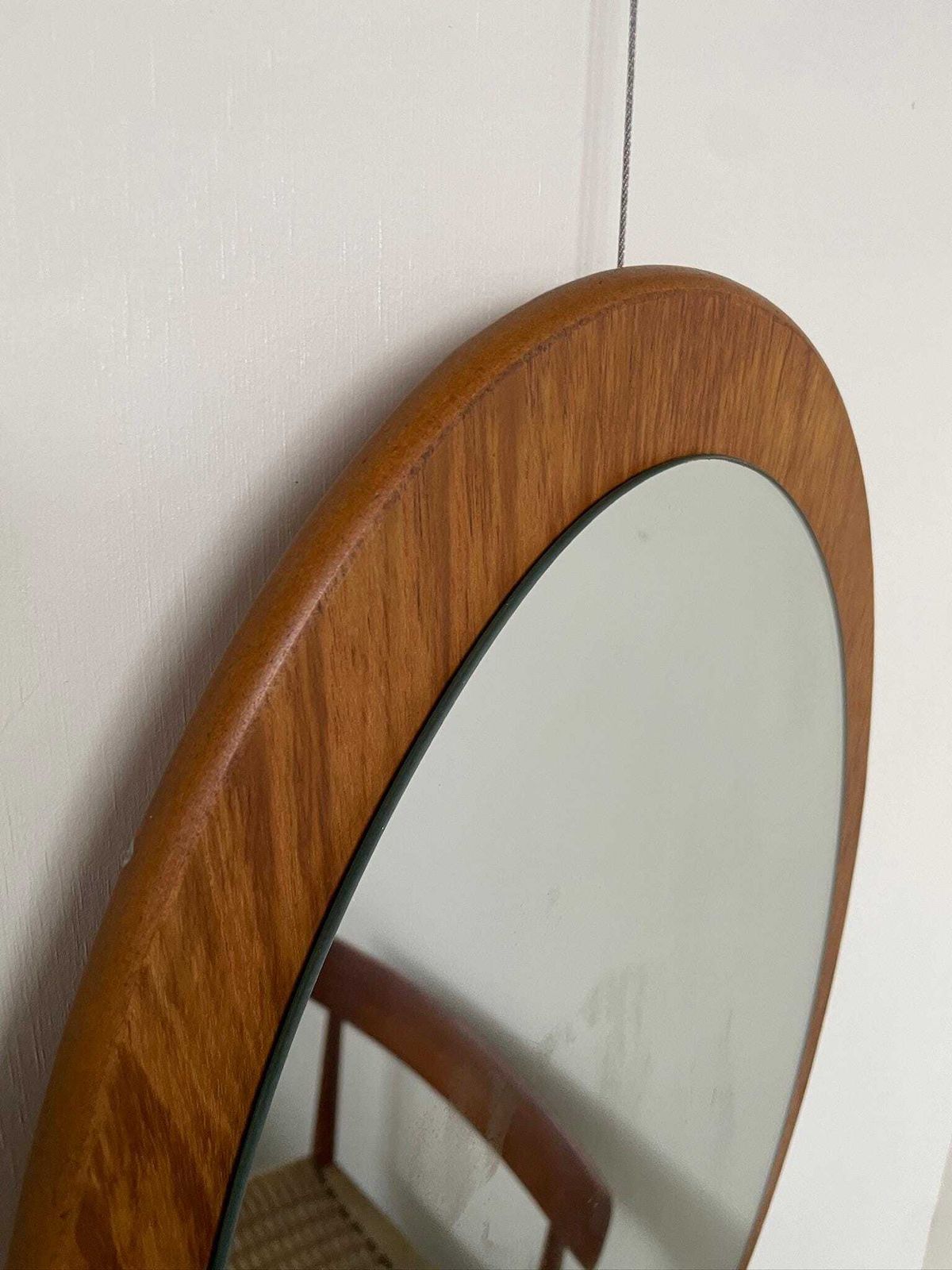 Mid Century Modern Teak Oval Wall Mirror photo furniture