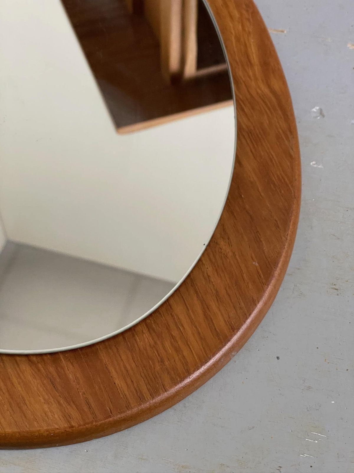 Mid Century Modern Teak Oval Wall Mirror photo vintage