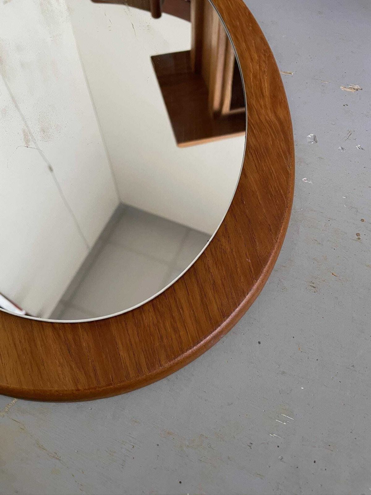 photo furniture Mid Century Modern Teak Oval Wall Mirror