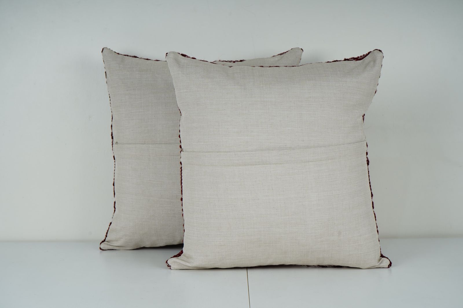 Set Of 2 Vintage Turkish Kilim Pillow Covers, Burgundy Geometric Handmade Cushions photo Textiles