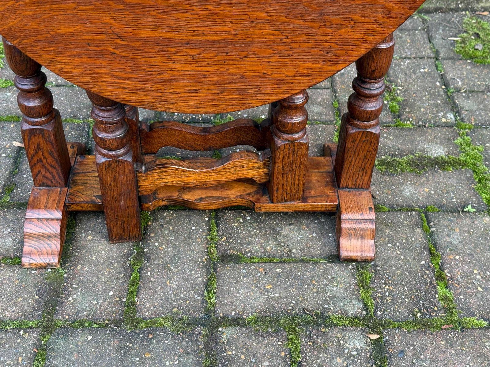 photo for sale Antique Oak Drop Leaf Occasional Table With Unusual Gateleg Base, Early 20th Century