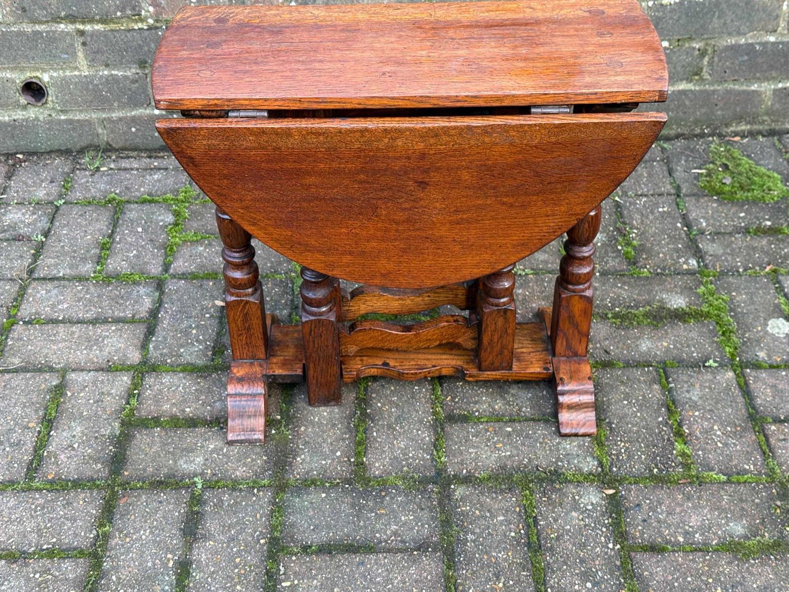 photo buy Antique Oak Drop Leaf Occasional Table With Unusual Gateleg Base, Early 20th Century