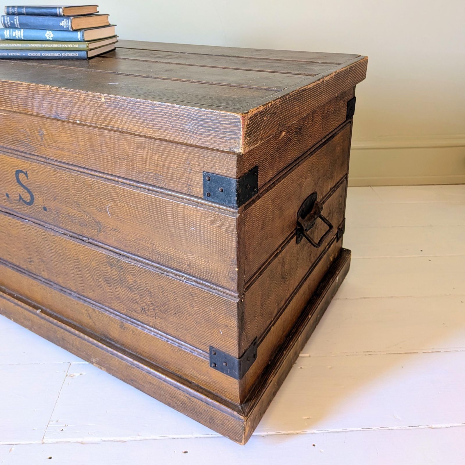 An Antique Painted Pine Chest Or Blanket Box In Original 'Faux Wood' Oak Paint Finish photo Furniture