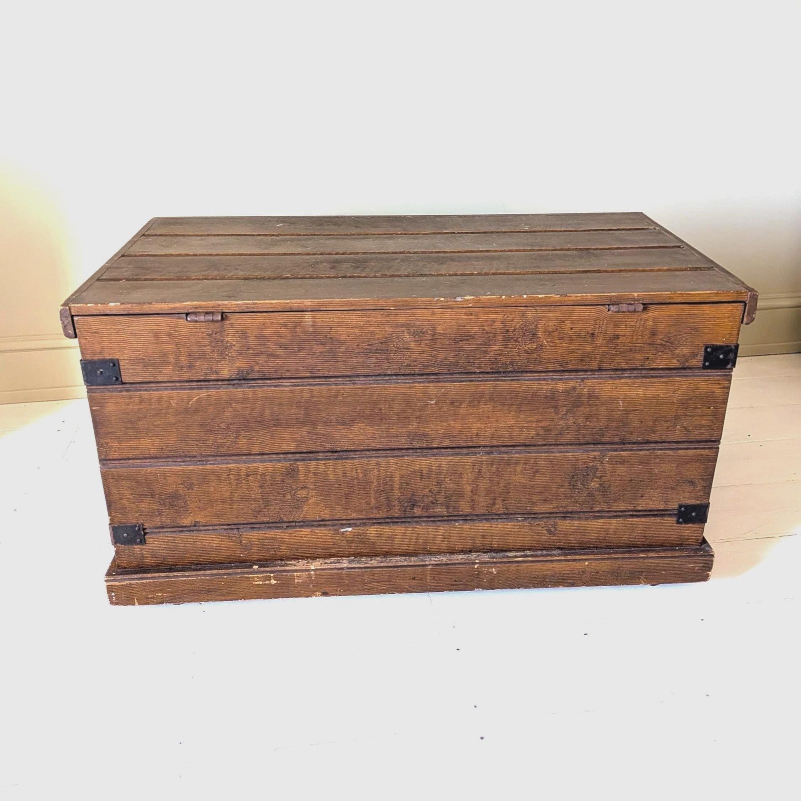 photo for sale An Antique Painted Pine Chest Or Blanket Box In Original 'Faux Wood' Oak Paint Finish