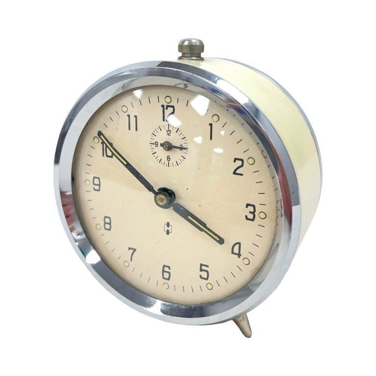 Vintage Haller Mechanical Alarm Clock, Germany, 1960s, Cream, Working photo for sale