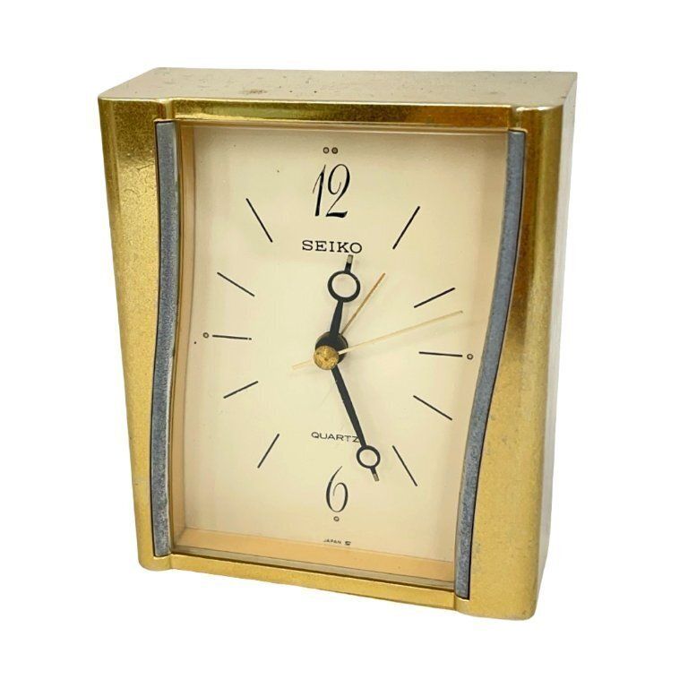 Seiko Quartz | Table Clock/Alarm Clock | Japan | 1970s/1980s | Gold Case | Vintage