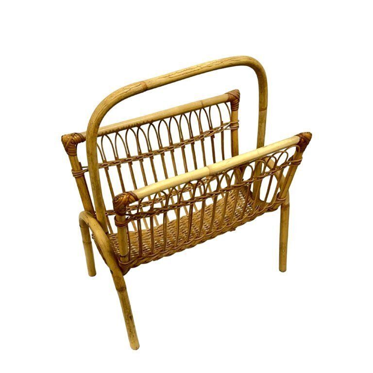 photo vinterior Vintage Wicker Newspaper Rack, Boho/Prl, Franco Albini Style, Italy 1970s
