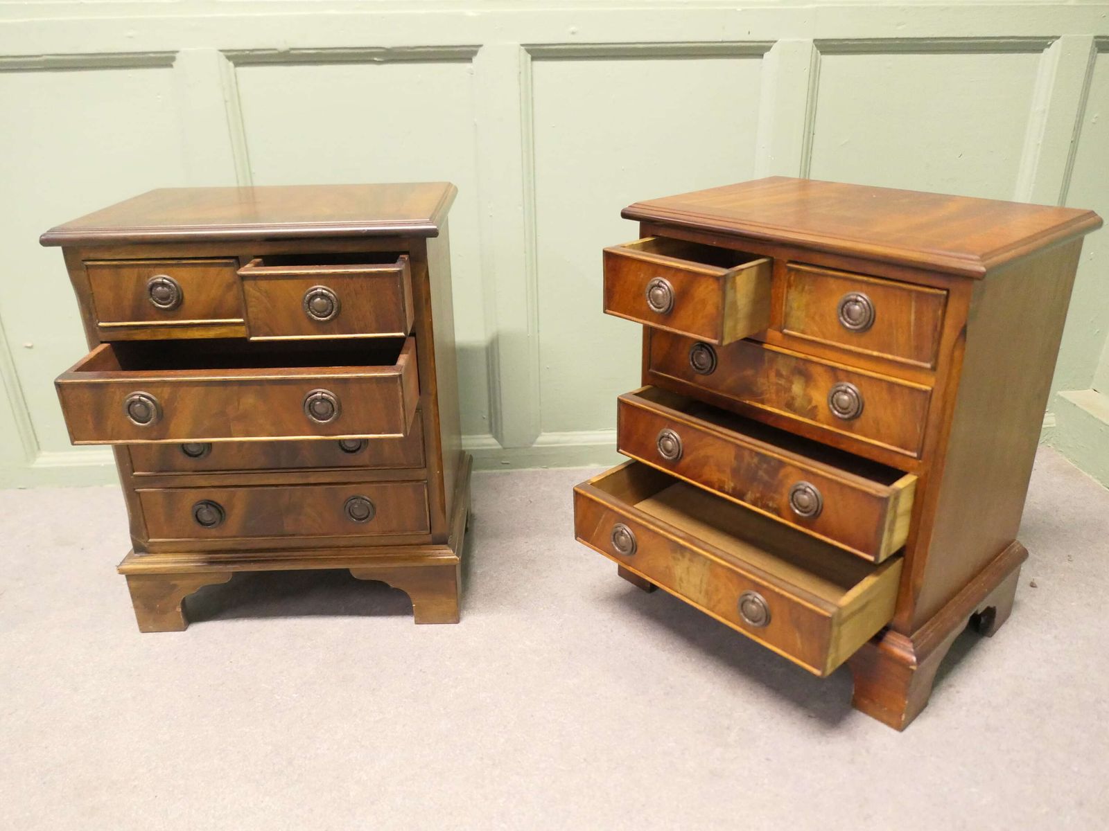 A Pair Of Walnut Bedside Chest Of Drawers photo for sale