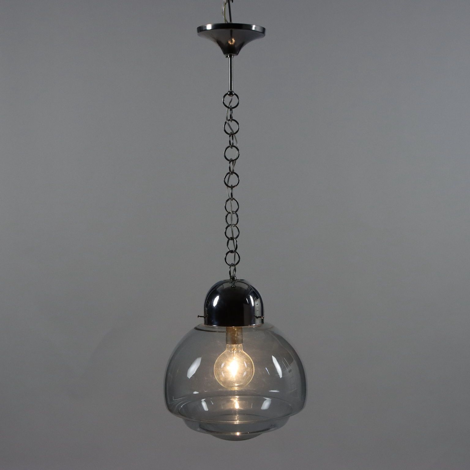 Vintage 1960s Ceiling Lamp Chromed Metal Glass Italy photo for sale