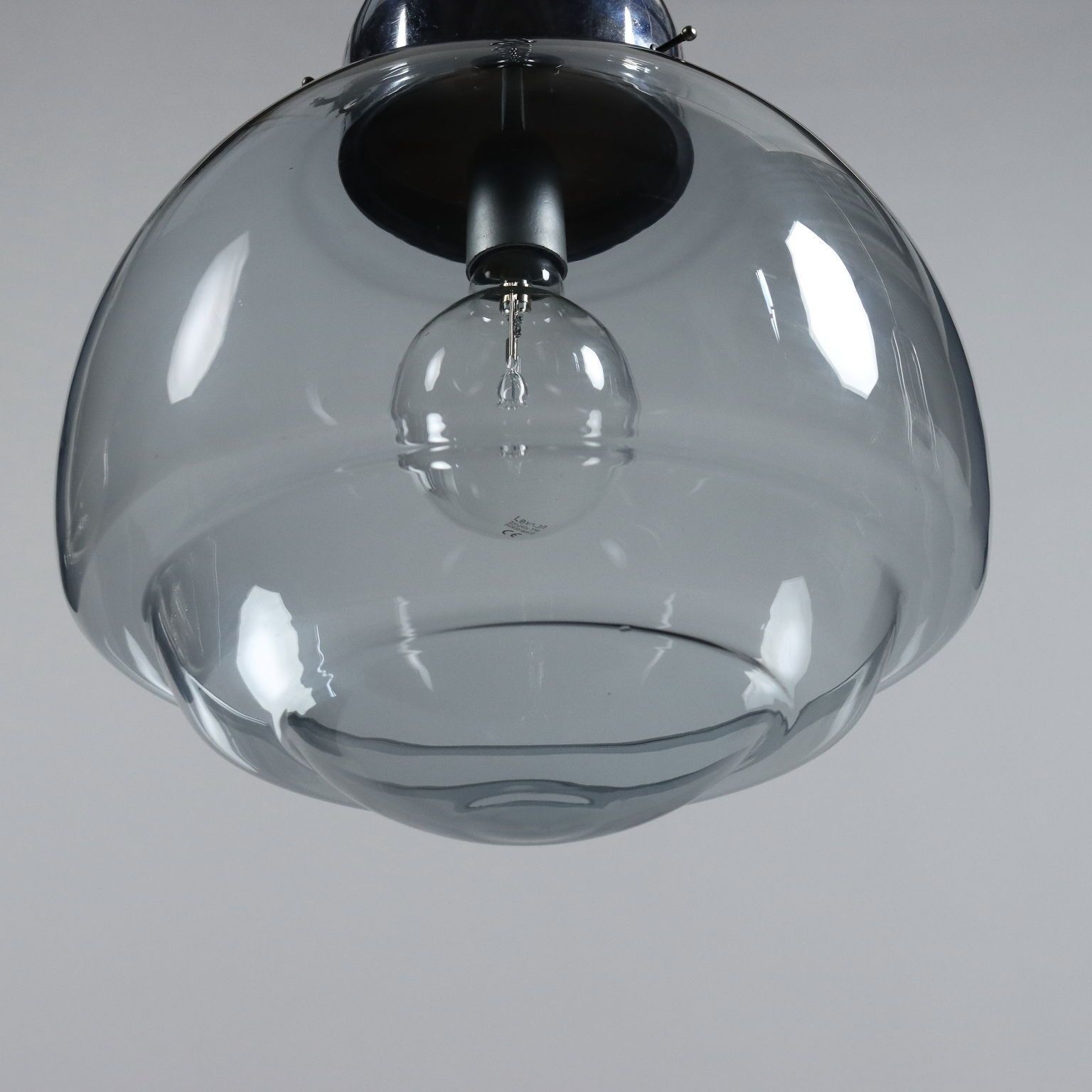 Vintage 1960s Ceiling Lamp Chromed Metal Glass Italy photo buy