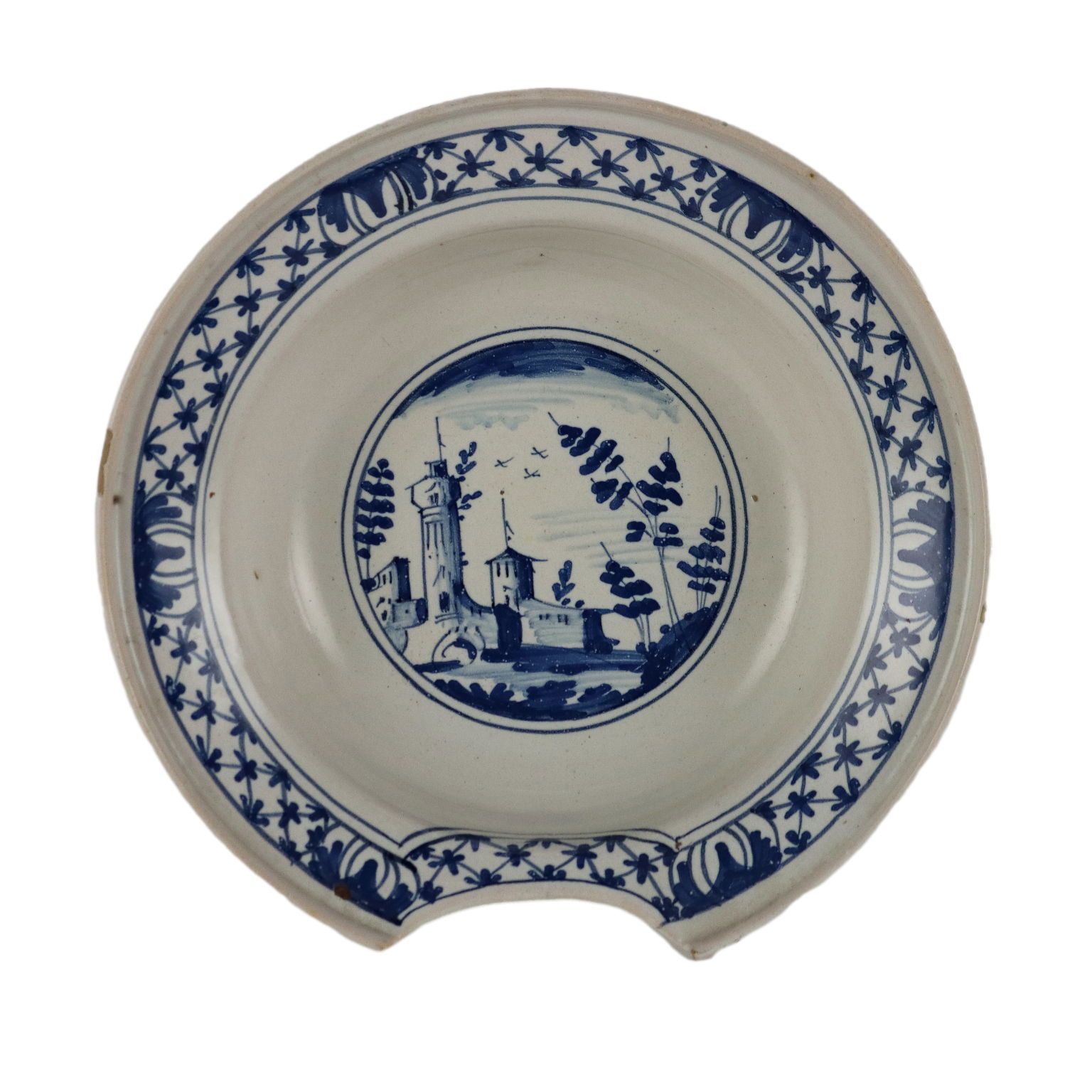 Ancient Shaving Basin From Pavia XIX Century Majolica Decorations