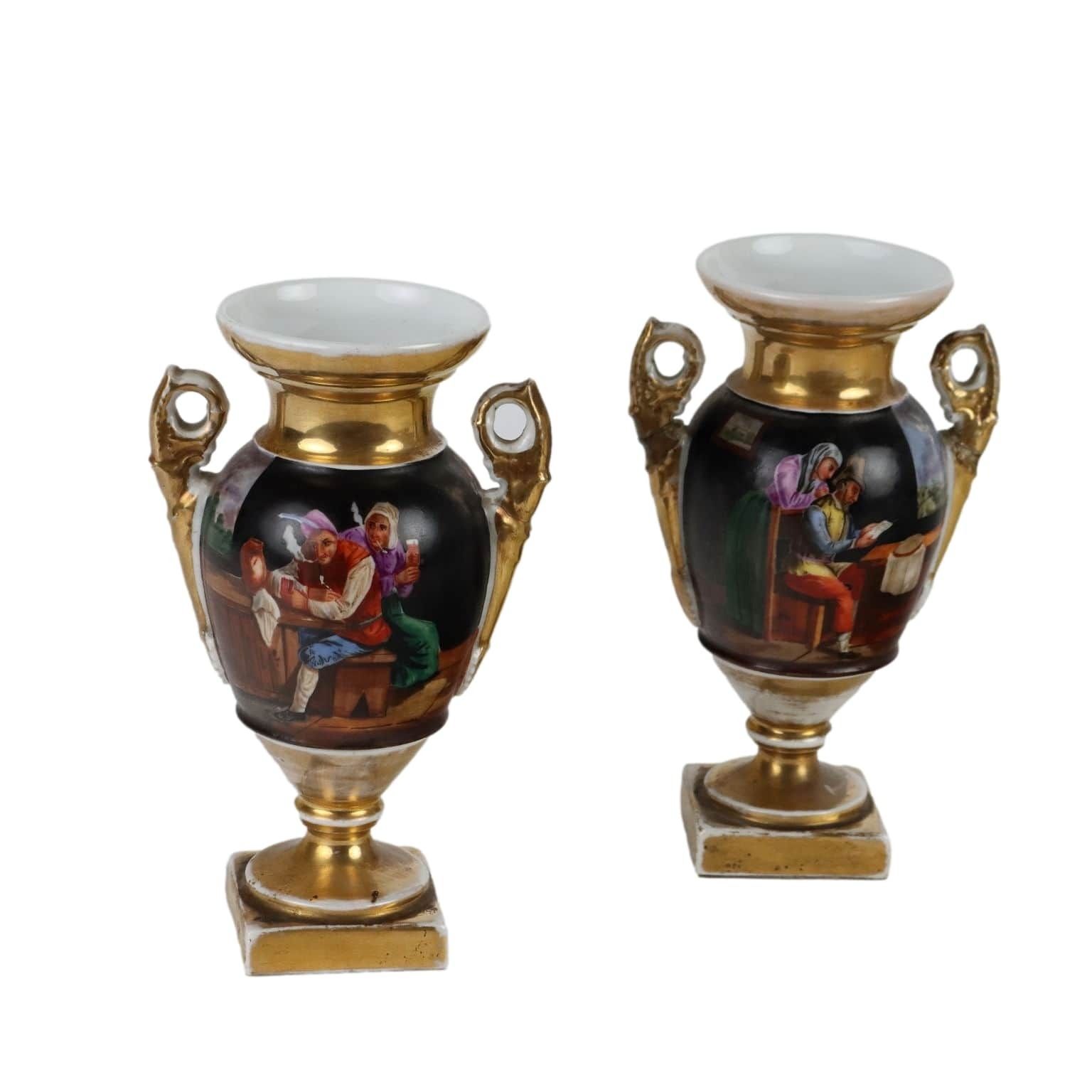 Pair Of Antique Vases Porcelain Empire Style France XIX Century
