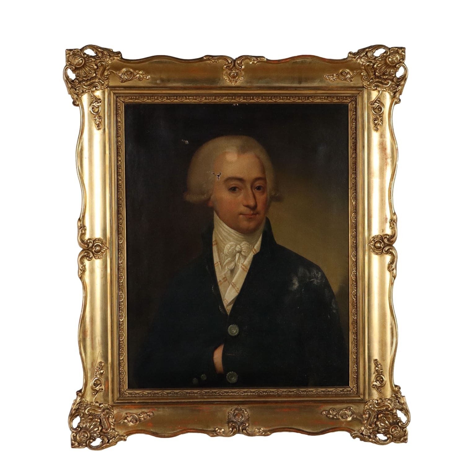 Antique Painting Male Portrait Oil On Canvas XVIII XIX Century