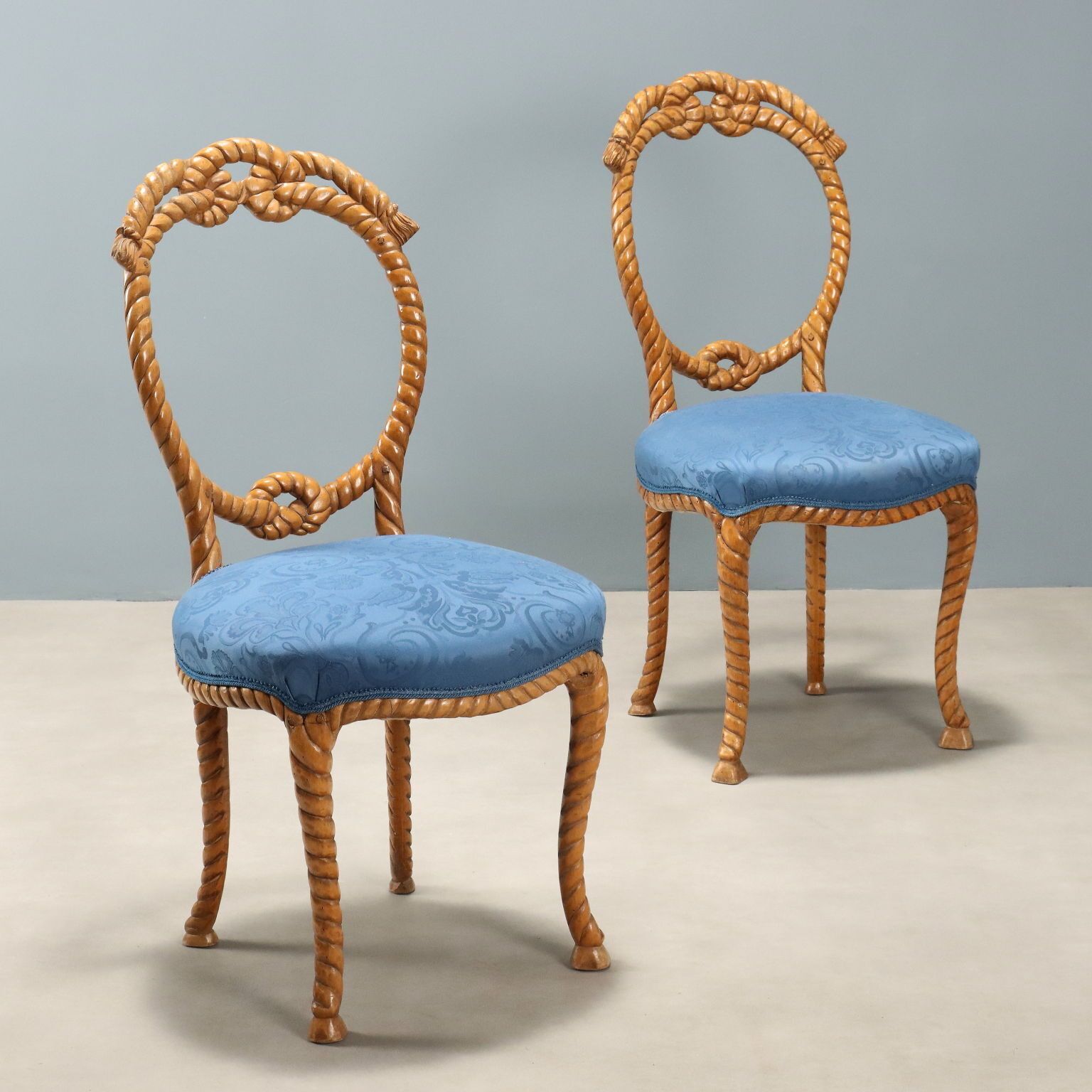 Antique Chairs Carved Beech Padded Seat Italy XIX Century