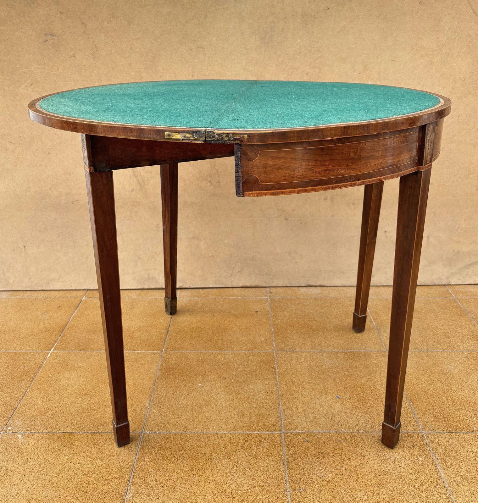 Neoclassical Demi Lune Table With Green Leather Top, 1940s photo 2300.0