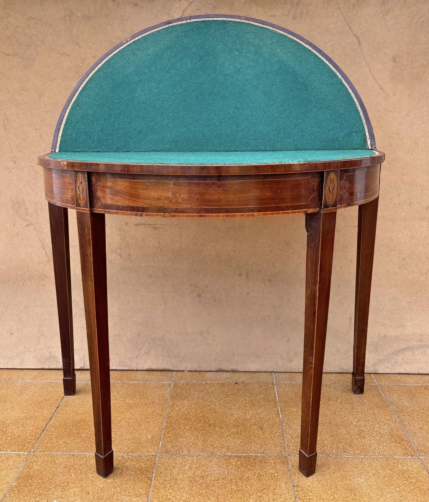 photo vinterior Neoclassical Demi Lune Table With Green Leather Top, 1940s