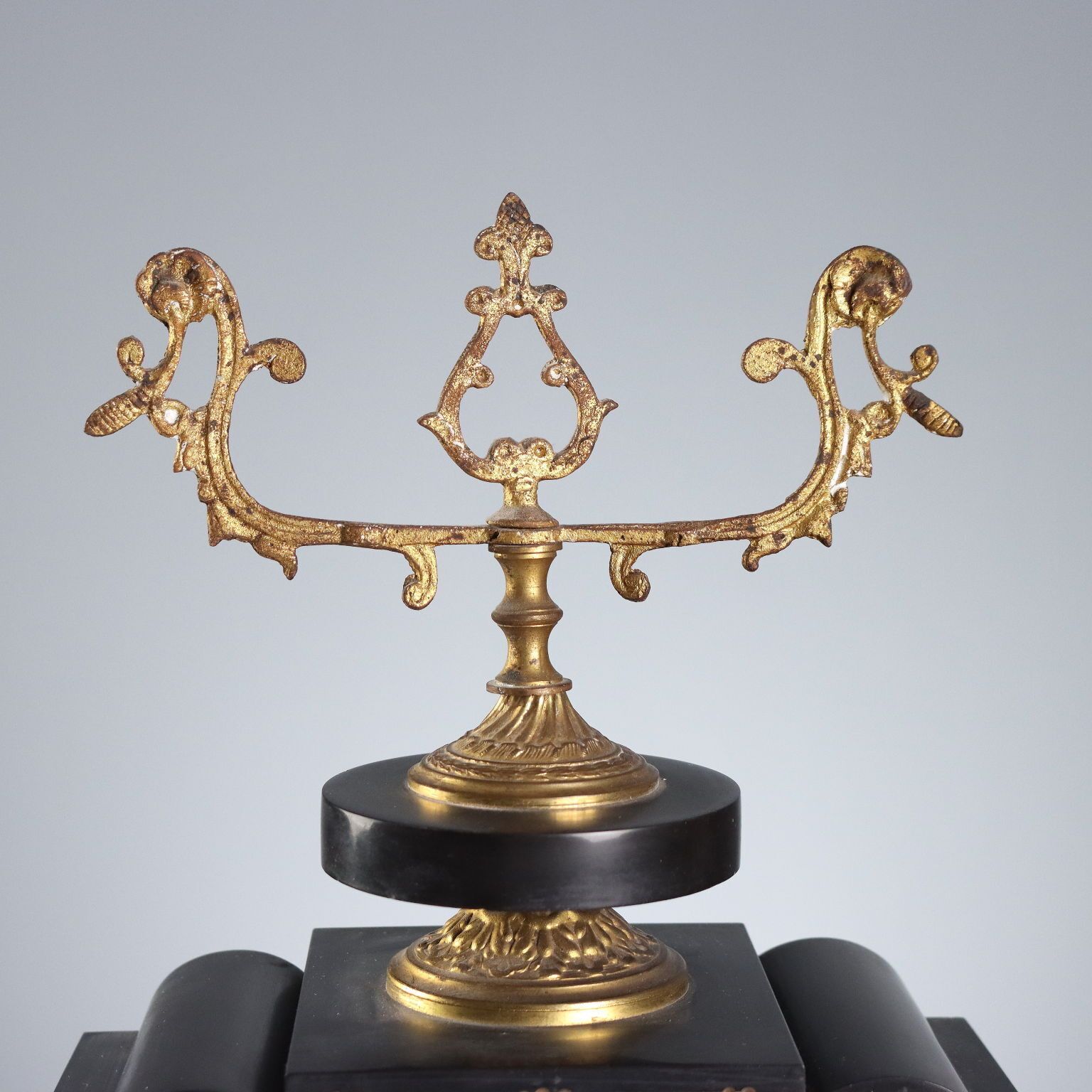 Antique Triptych Clock Bronze Marble Decorations France XIX XX Century photo for sale