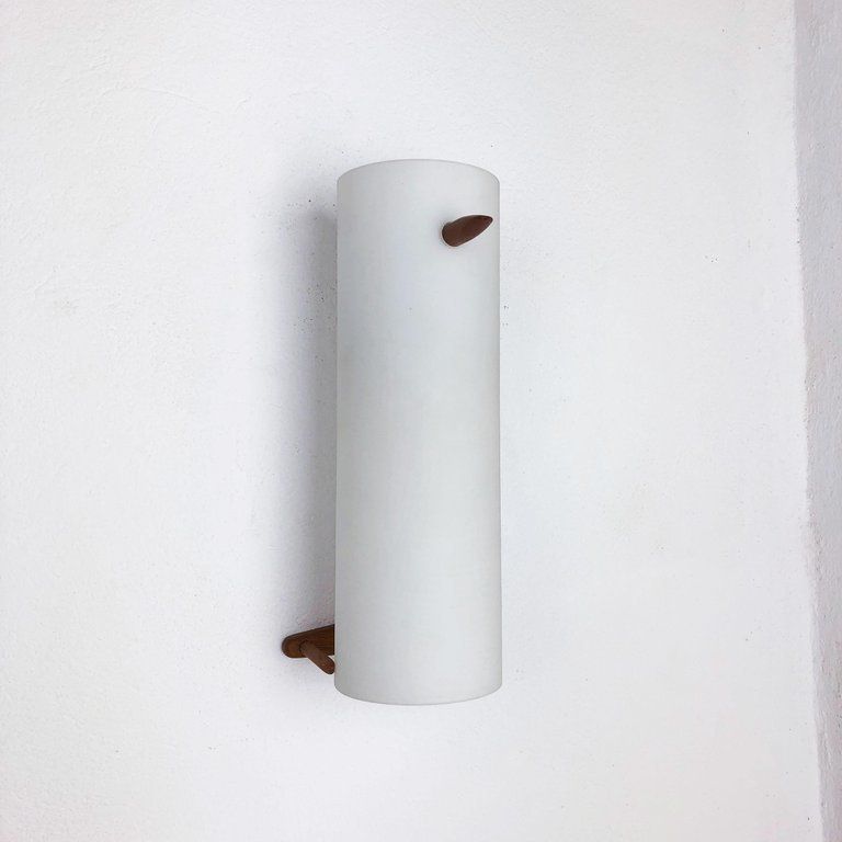 Teak And Glass Wall Sconces Light By Uno & östen Kristiansson For Luxus, Sweden photo for sale