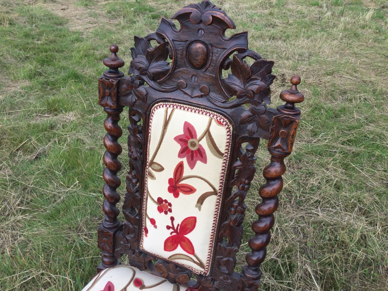 Priced To Sell!! Antique Decorative Barley Twist Chair Upholstered High Back Armchair photo for sale