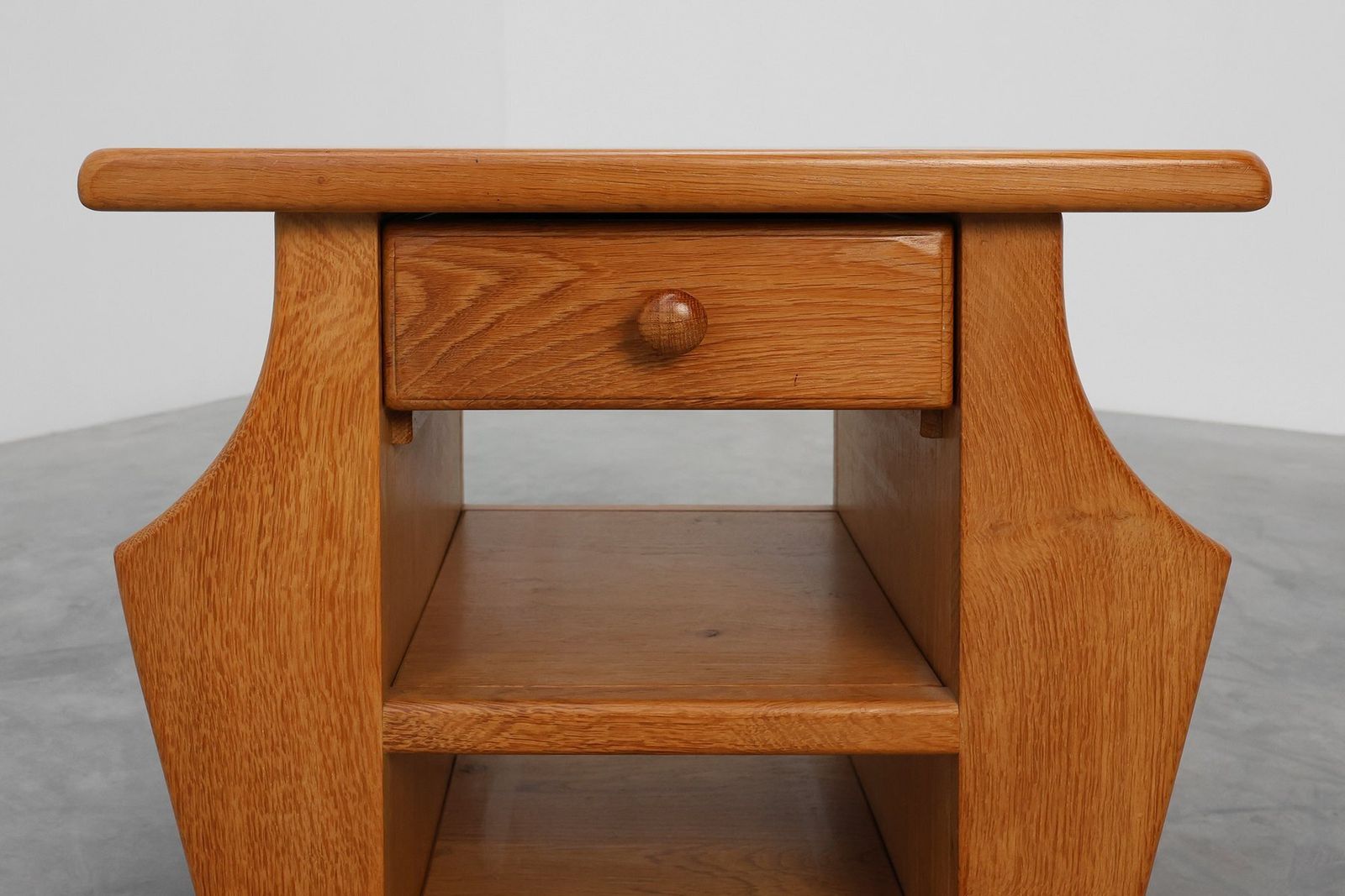 Mid Century Modern French Blonde Oak Side Table, 1980s photo for sale