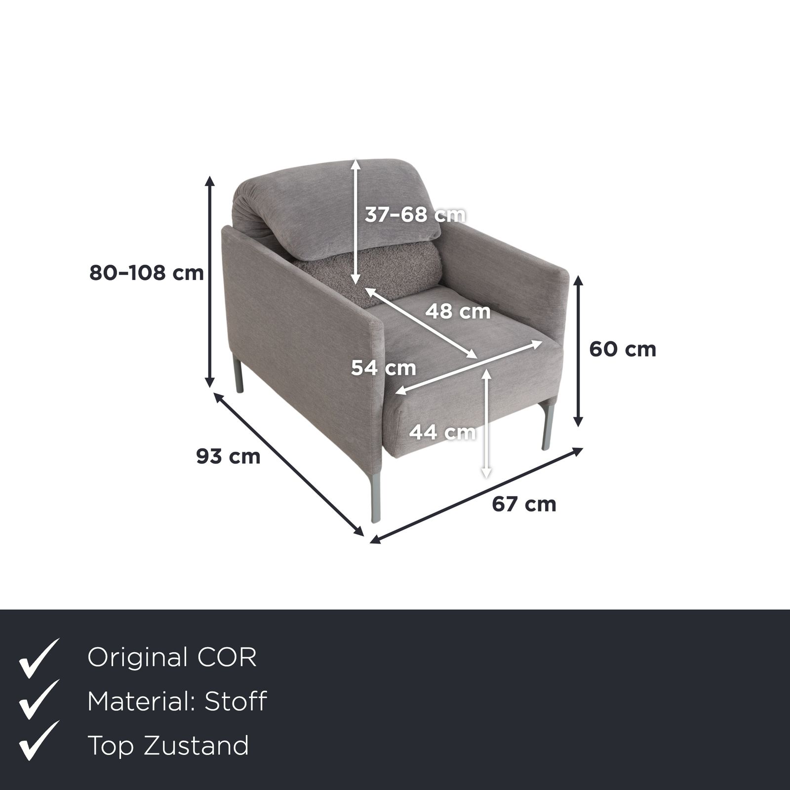 Fauteuil COR Avalanche en tissu gris, fonction manuelle photo furniture