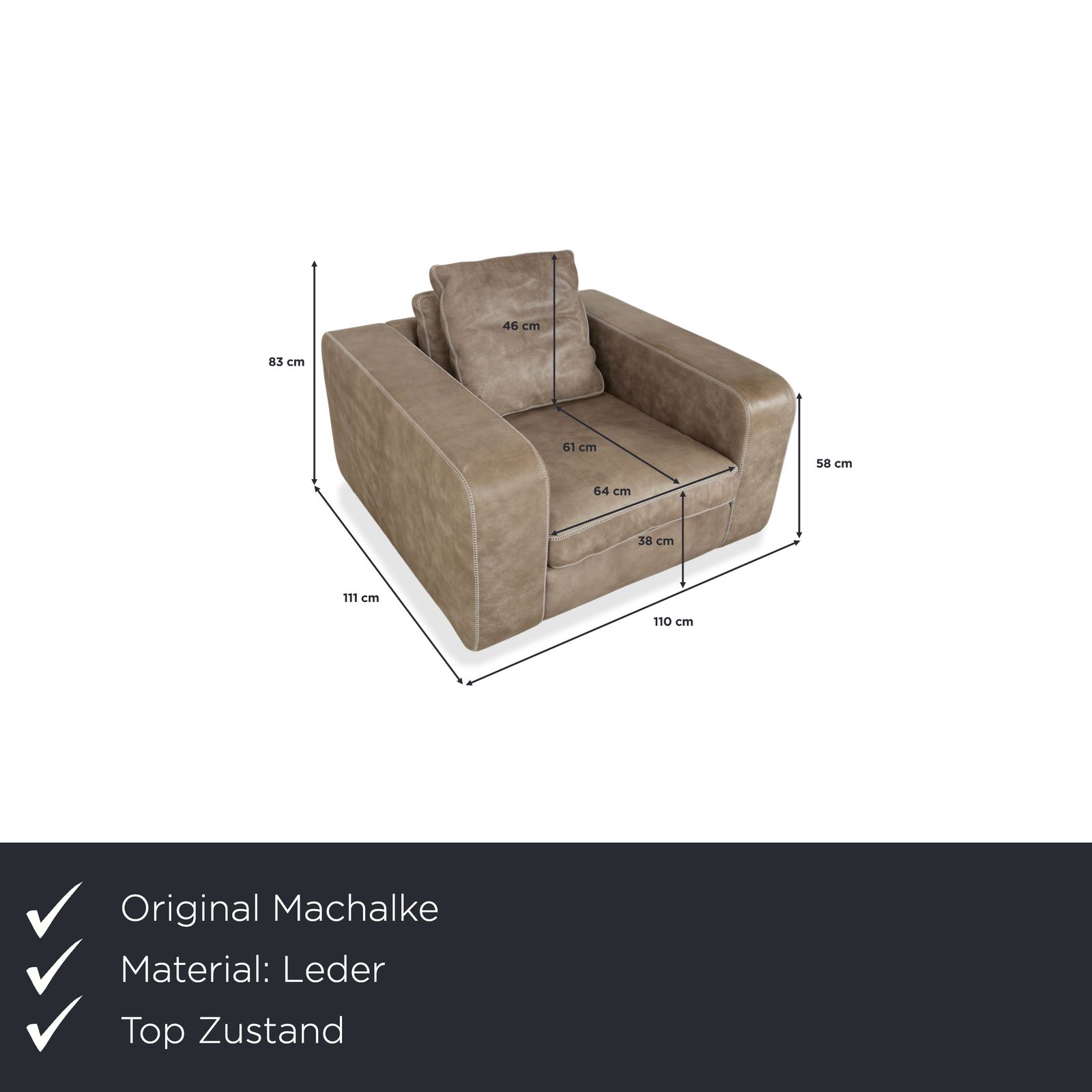 Fauteuil Machalke Valentino en cuir gris photo furniture