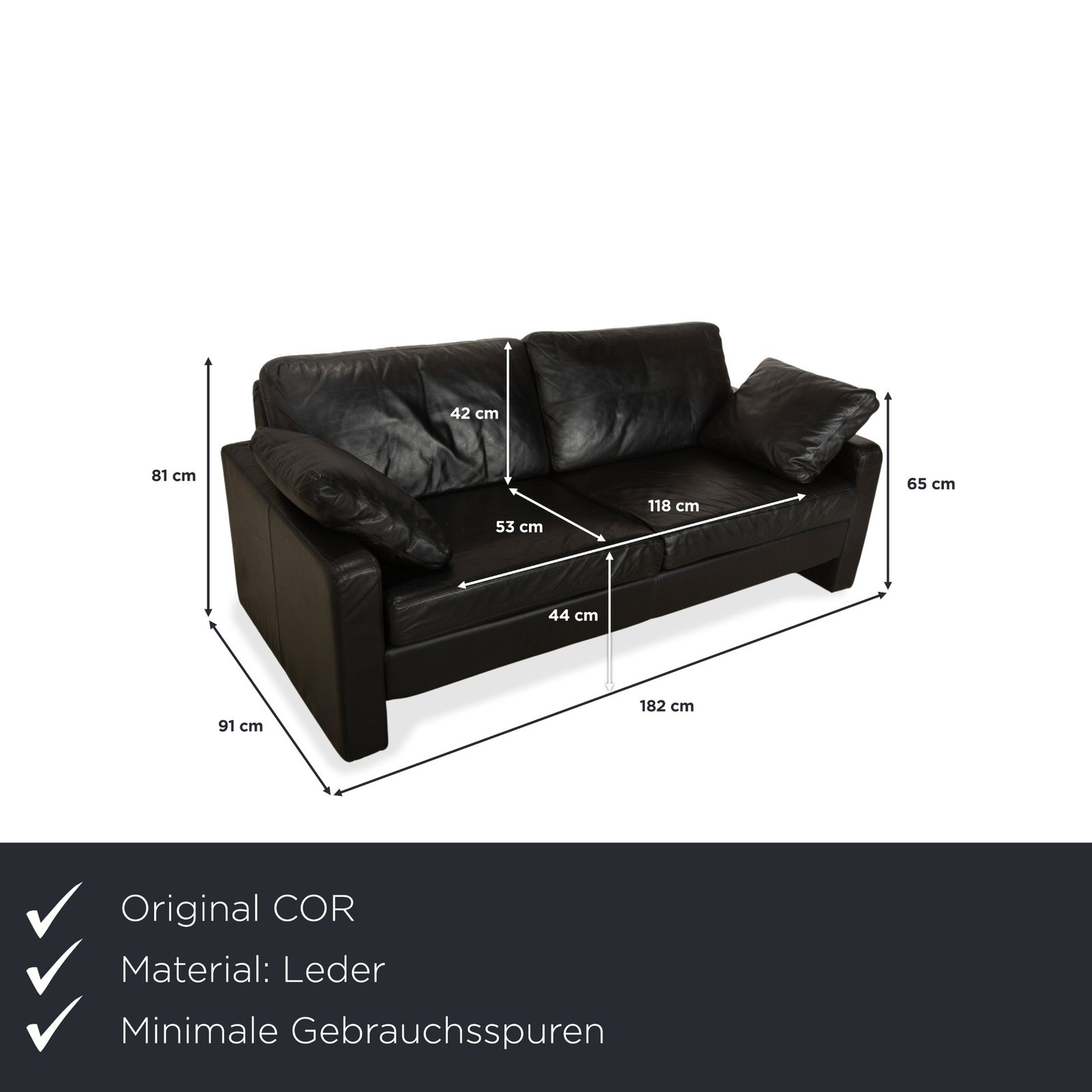 Canapé 2 places Cor Conseta en cuir noir photo furniture