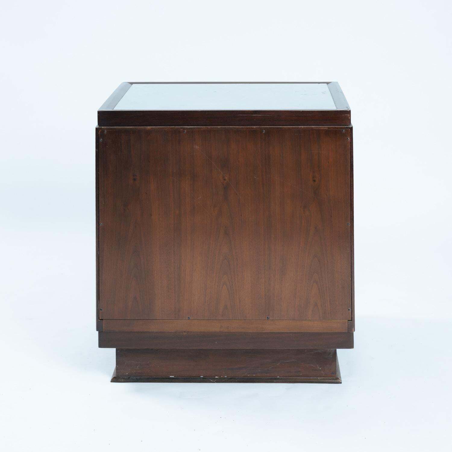 Art Deco Style Walnut Veneered Drawer Cabinets Or Nightstands By Baker Furniture photo vinterior