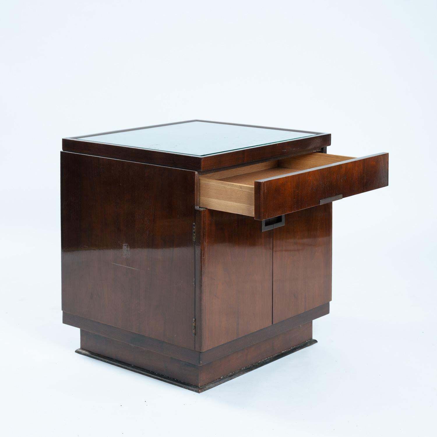 photo buy Art Deco Style Walnut Veneered Drawer Cabinets Or Nightstands By Baker Furniture