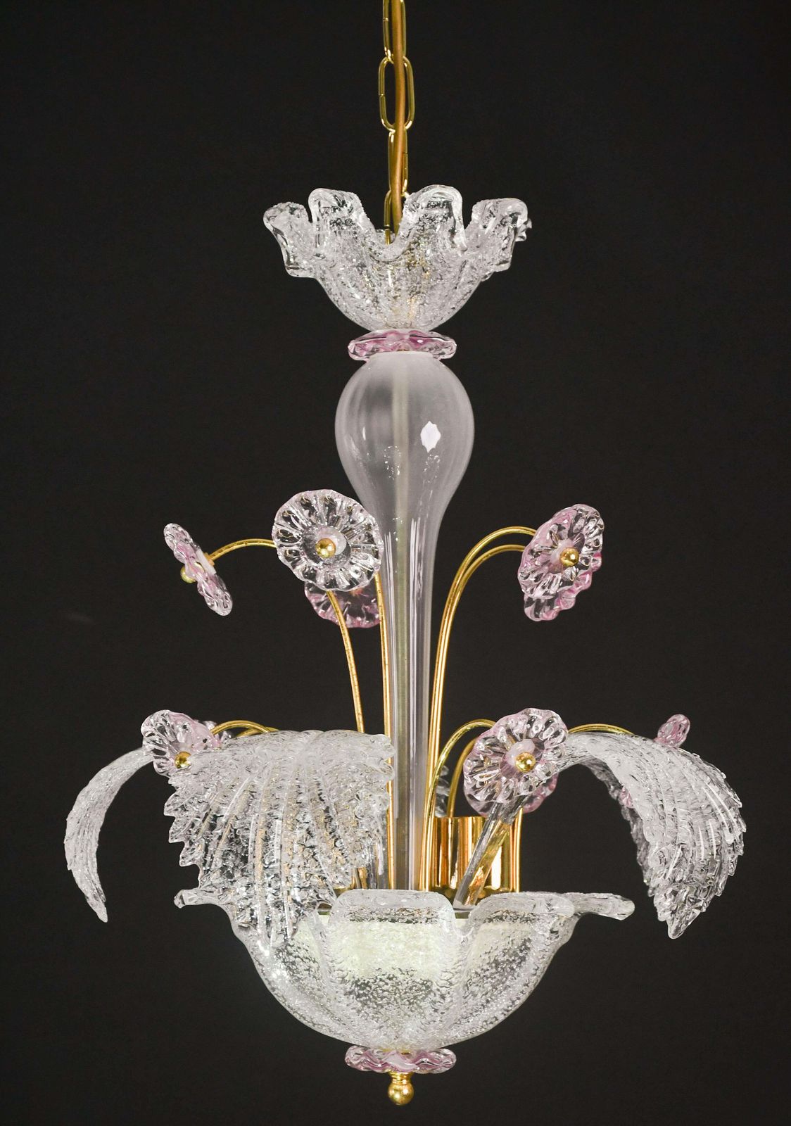 Charming Vintage Venetian Chandelier, Pink Flower Murano Glass, 1970s photo vinterior
