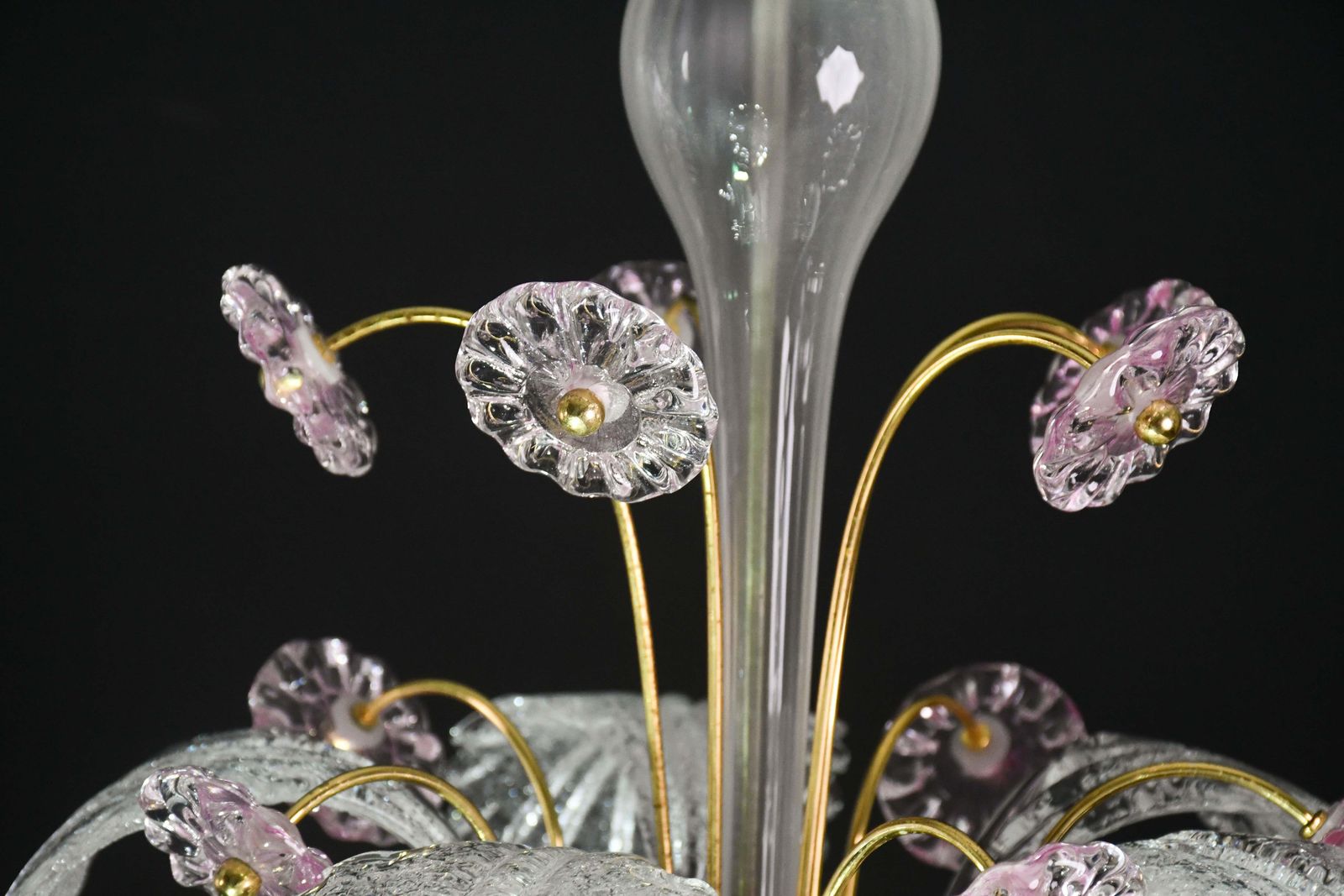 Lighting Charming Vintage Venetian Chandelier, Pink Flower Murano Glass, 1970s photo
