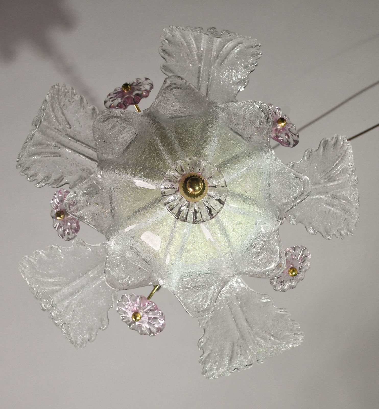 1417.0 Charming Vintage Venetian Chandelier, Pink Flower Murano Glass, 1970s photo