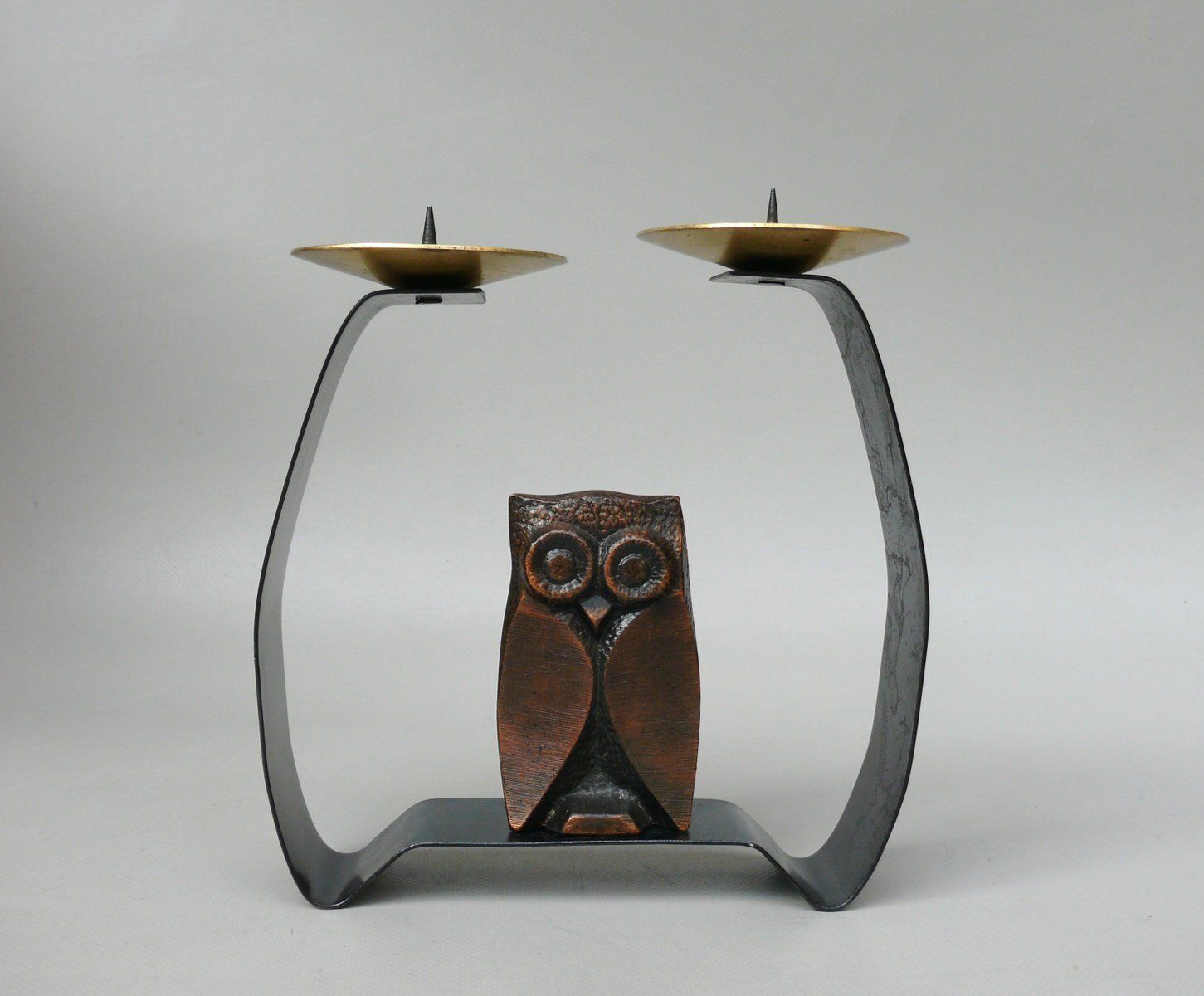 Arts And Crafts Wrought Iron, Brass & Copper Plated Owl Candleholder, 1890s photo furniture