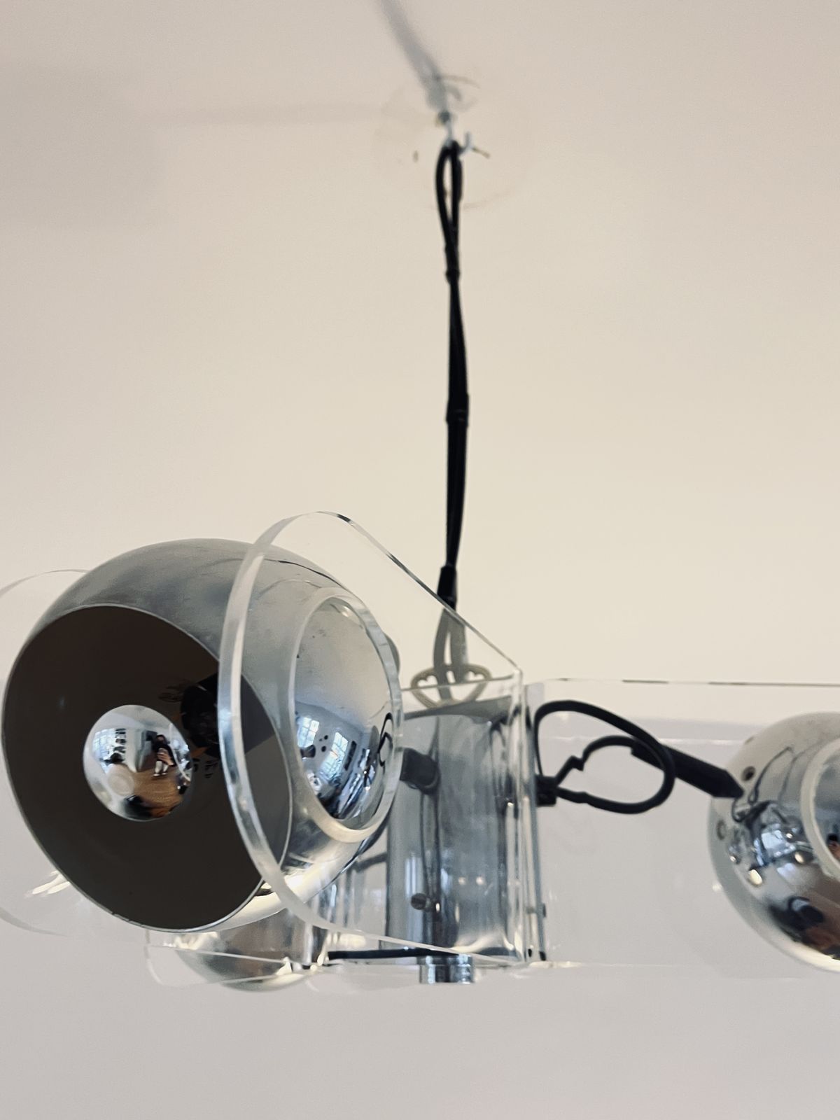 Vintage Chrome & Acrylic Pendant Lamp In The Style Of Gino Sarfatti, Space Age, Italy, 1970s photo Lighting