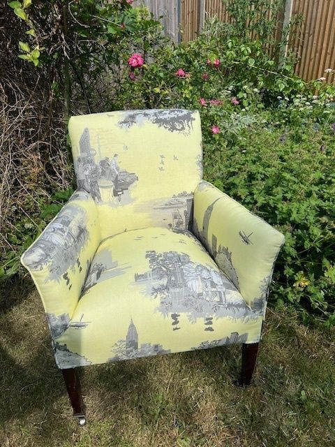 Edwardian Armchair Newly Reupholstered And Covered In Timorous Beasties New York Toile photo Furniture