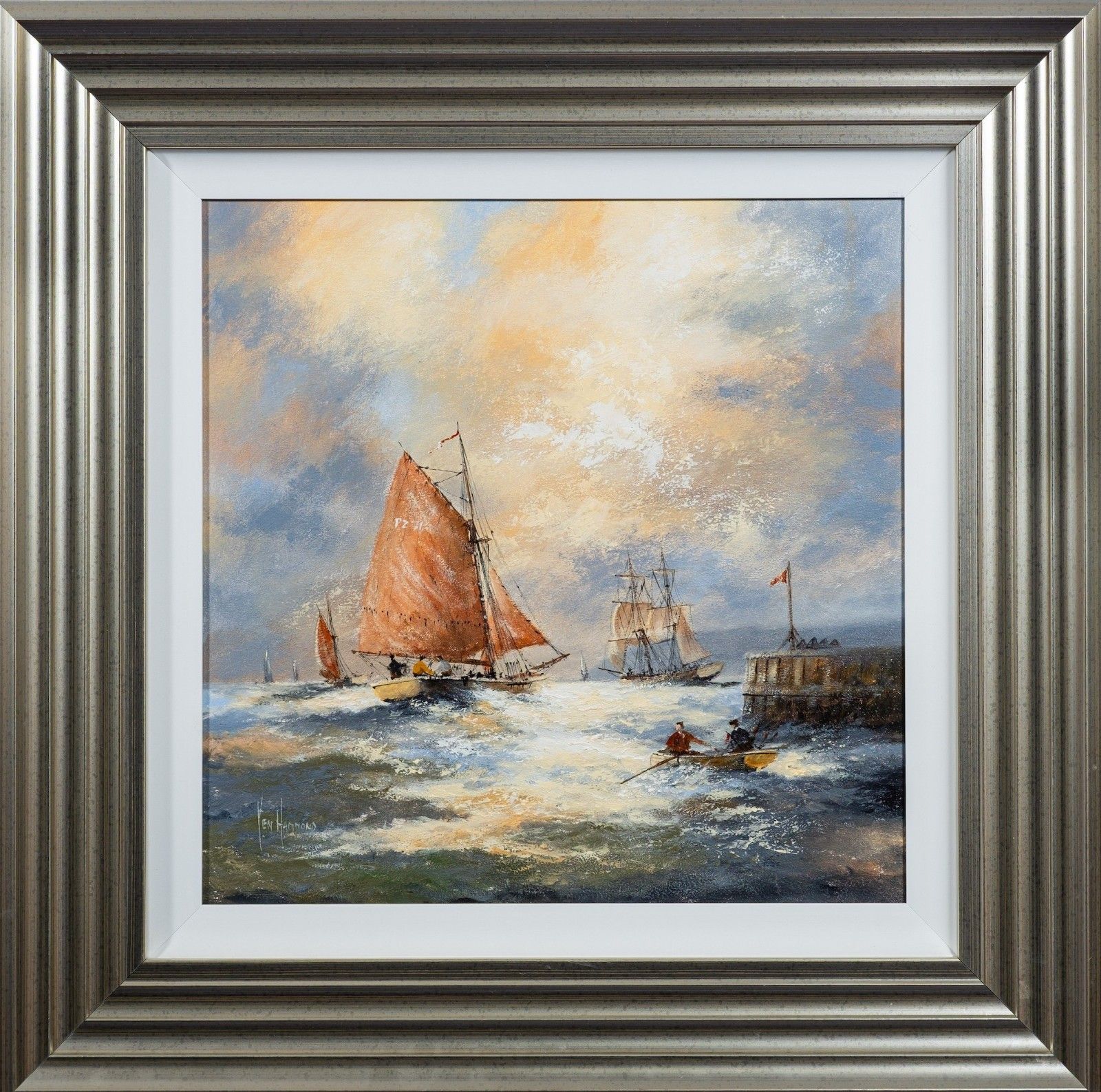 Sailing Off The Cornish Coast By Ken Hammond (B 1948) Seascape Oil Painting photo buy
