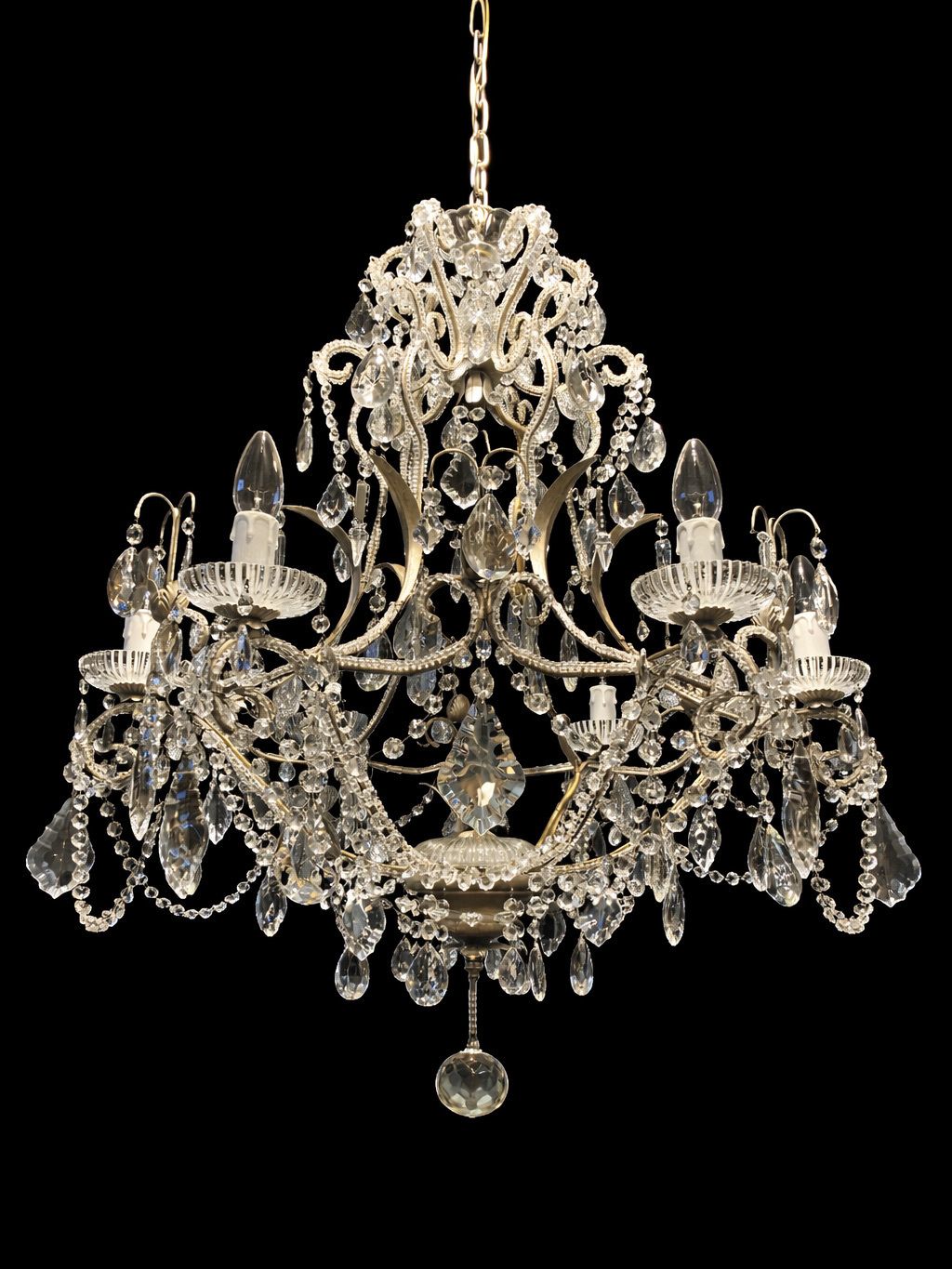 Vintage Crystal Chandelier With Beaded Arms And Cut Glass Drops, Circa 1920 photo furniture
