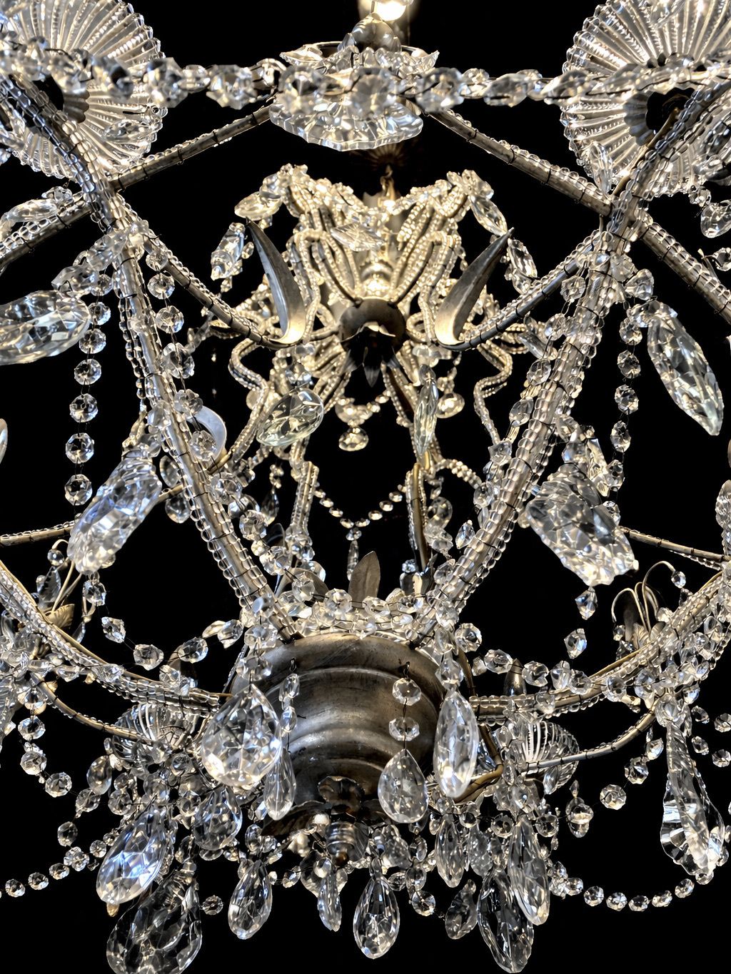 Vintage Crystal Chandelier With Beaded Arms And Cut Glass Drops, Circa 1920 photo 2950.0