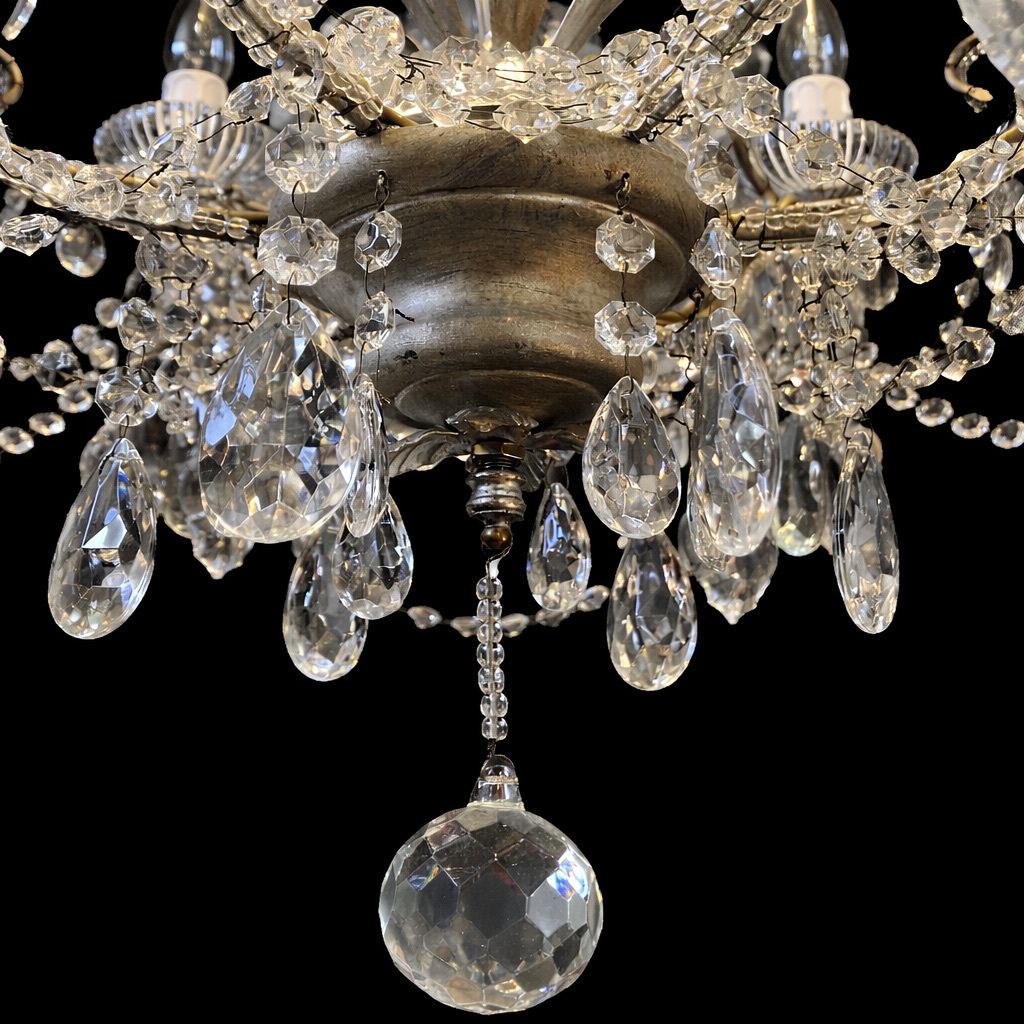 Vintage Crystal Chandelier With Beaded Arms And Cut Glass Drops, Circa 1920 photo buy