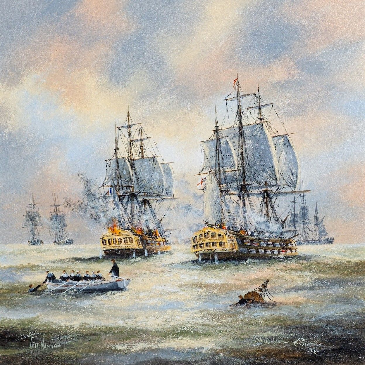 Tall Masted Ships At Full Sail By Ken Hammond (B 1948) Seascape Oil Painting photo furniture